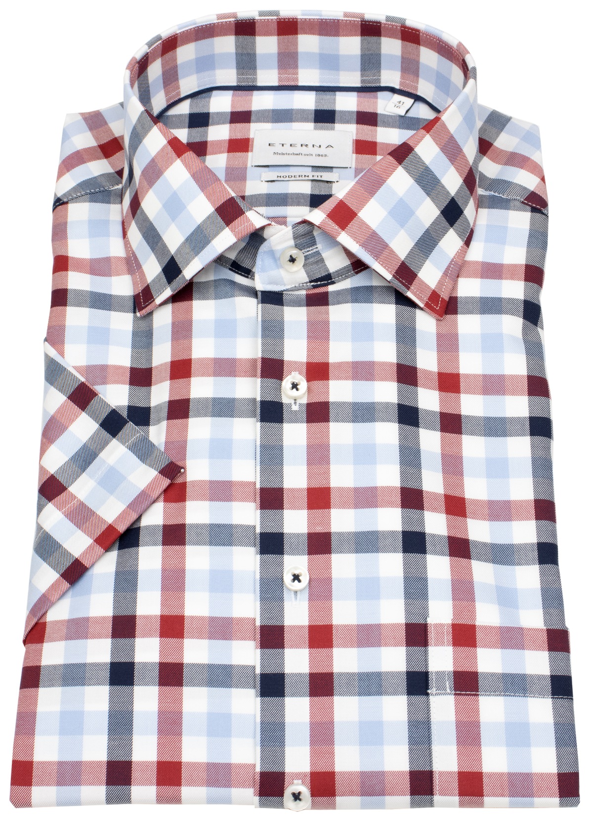 Eterna Kurzarmhemd - Modern Fit - Kentkragen - kariert - blau / rot / weiß