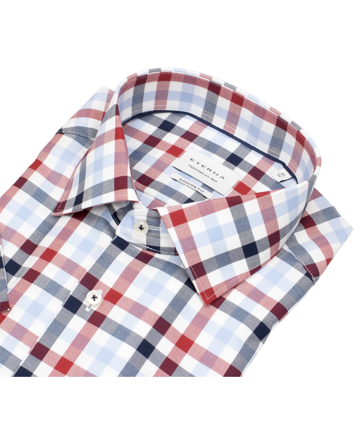 Eterna Kurzarmhemd - Modern Fit - Kentkragen - kariert - blau / rot / weiß