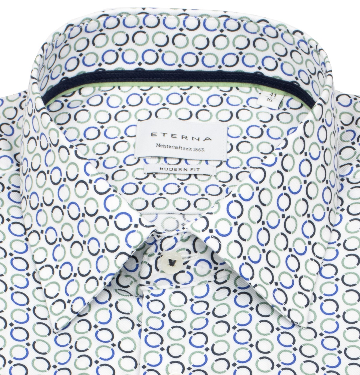 Eterna Kurzarmhemd - Modern Fit - Kentkragen - Kreise - blau / grün