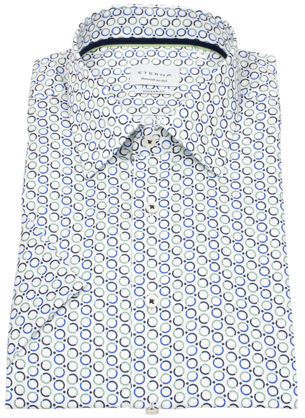 Eterna Kurzarmhemd - Modern Fit - Kentkragen - Kreise - blau / grün