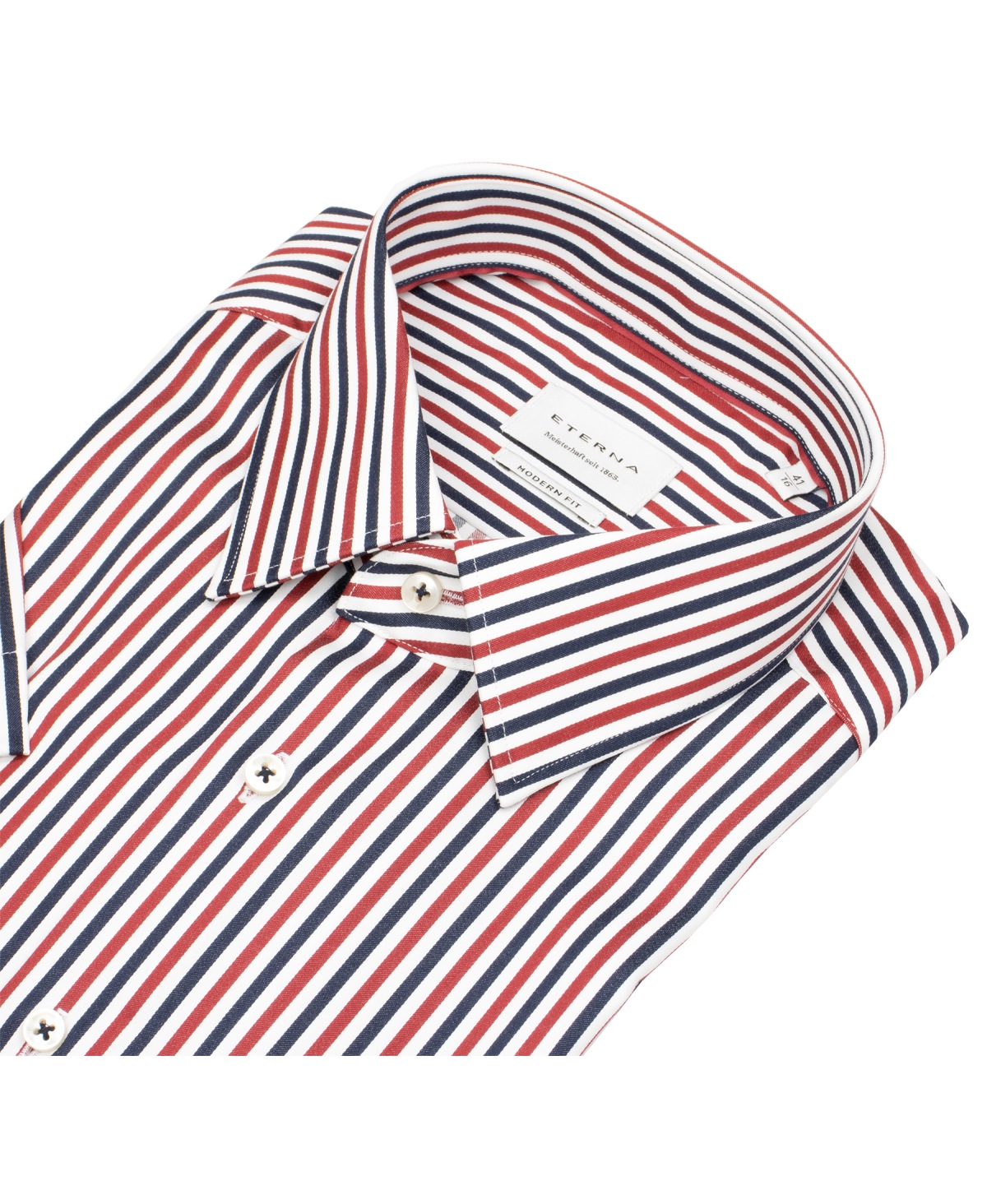 Eterna Kurzarmhemd - Modern Fit - Kentkragen - Streifen - blau / rot / weiß