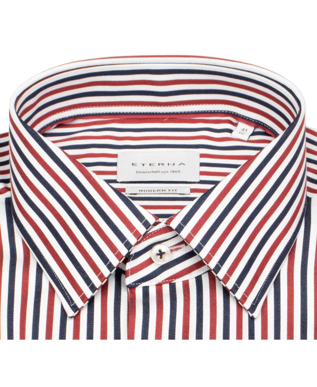Eterna Kurzarmhemd - Modern Fit - Kentkragen - Streifen - blau / rot / weiß