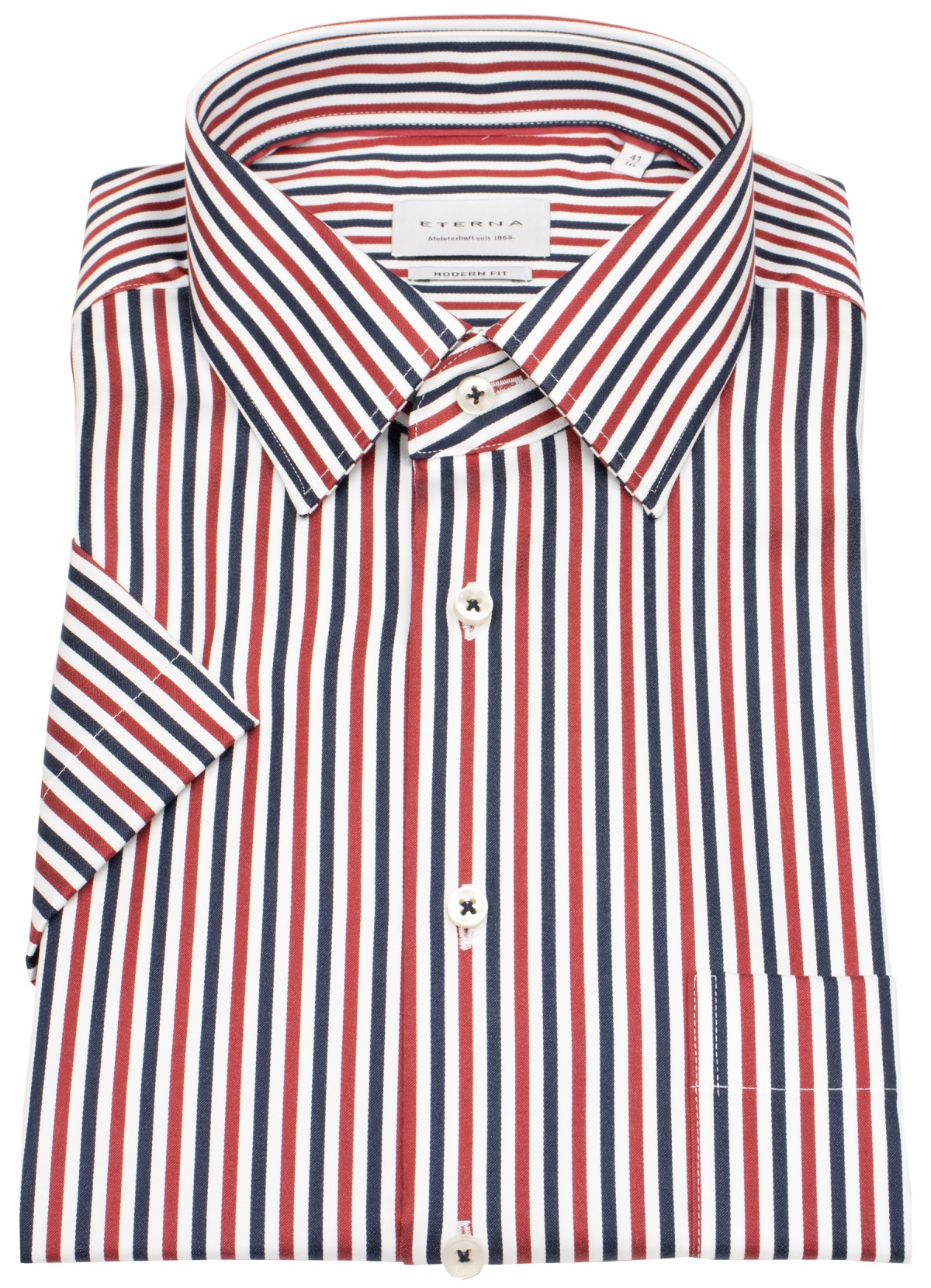 Eterna Kurzarmhemd - Modern Fit - Kentkragen - Streifen - blau / rot / weiß