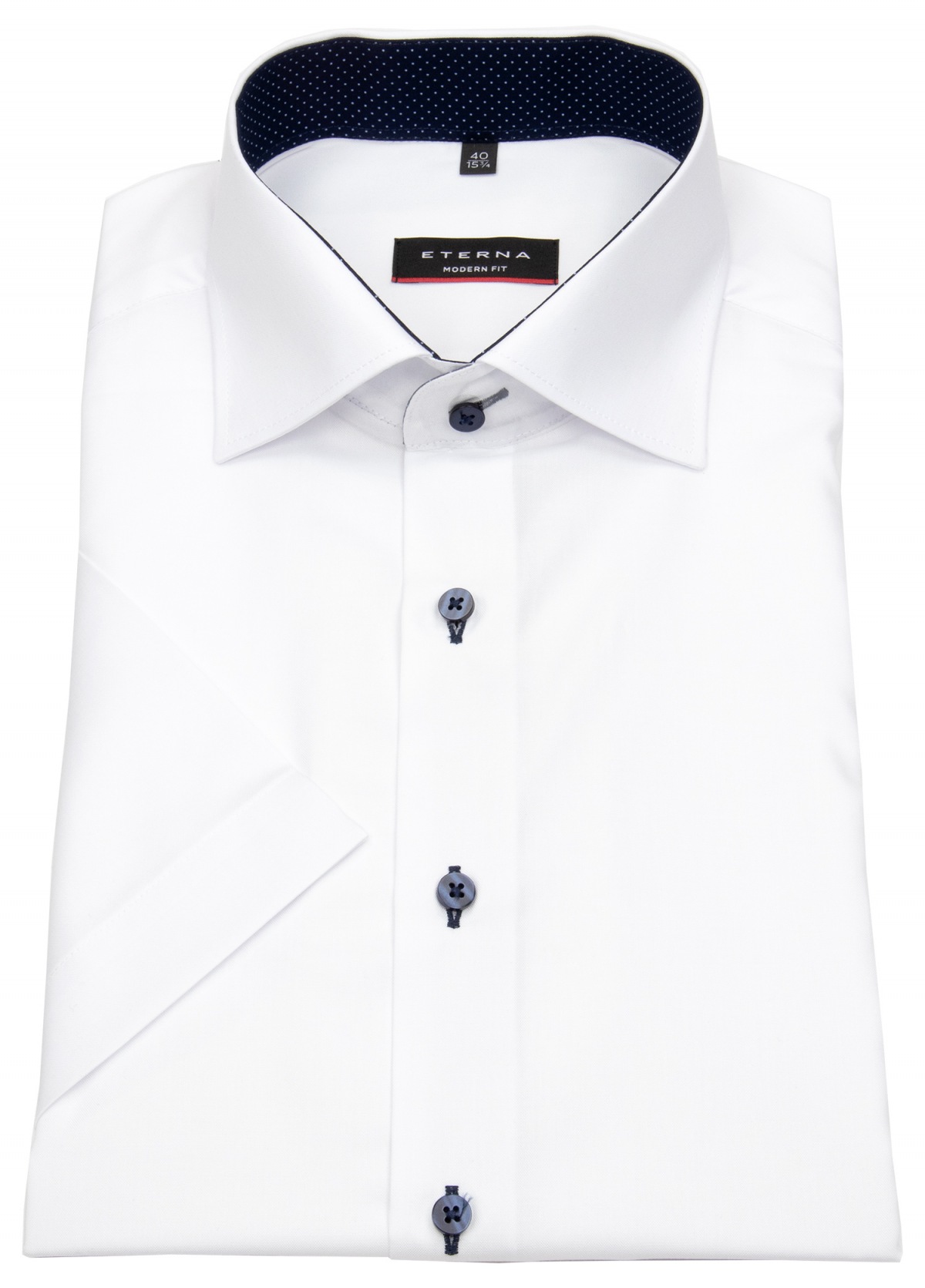 Eterna Kurzarmhemd - Modern Fit - Oxford - Kontrastknöpfe - weiß