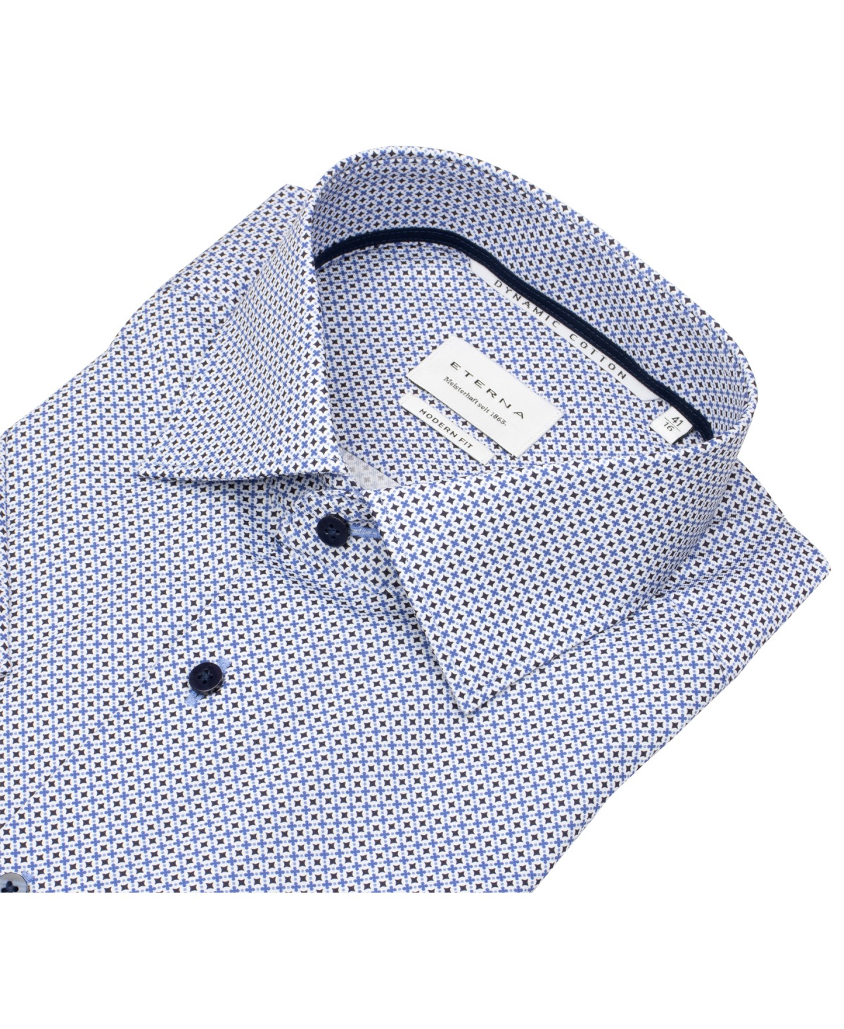Eterna Kurzarmhemd - Modern Fit - Print - dunkelblau / blau / weiß