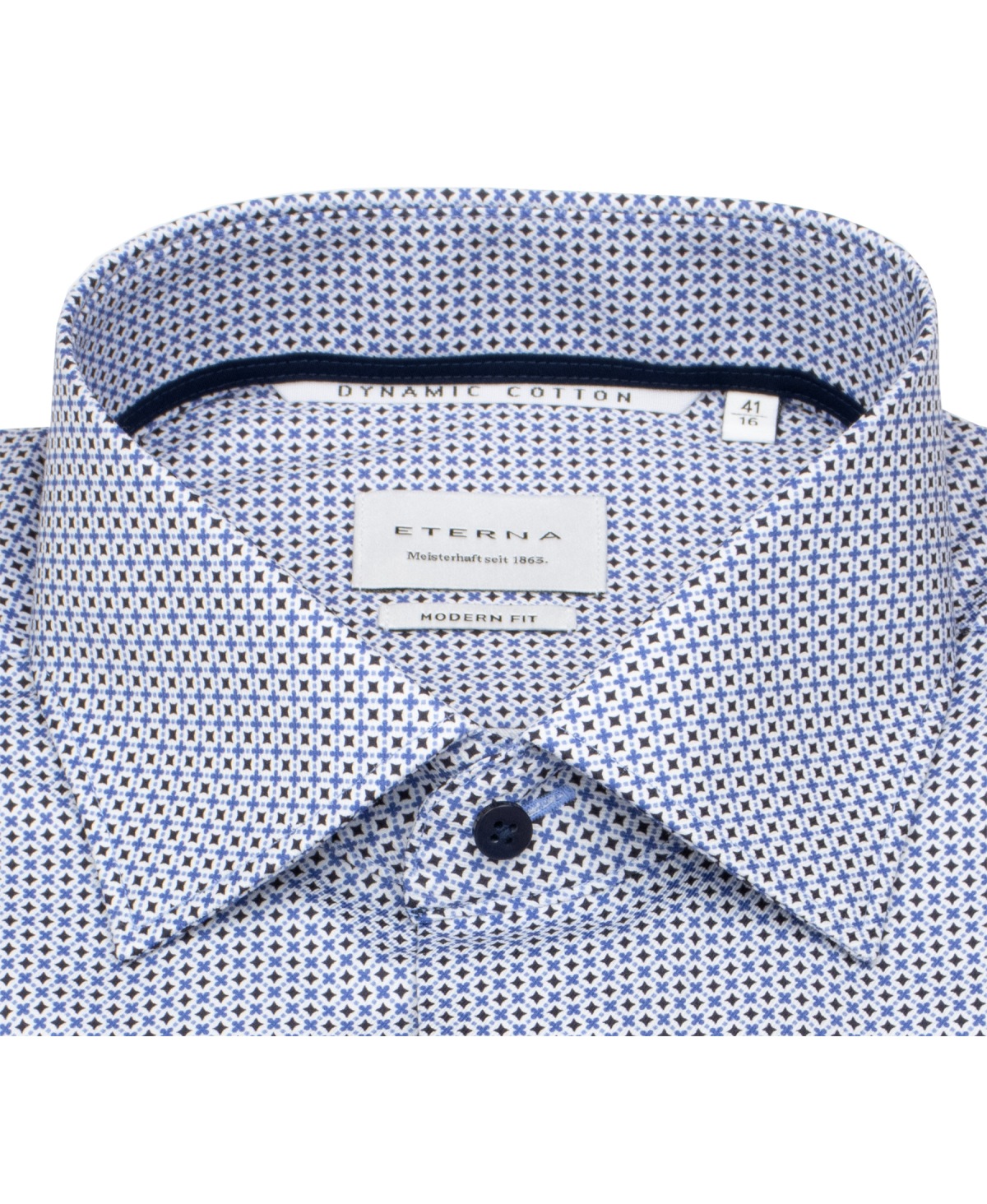 Eterna Kurzarmhemd - Modern Fit - Print - dunkelblau / blau / weiß