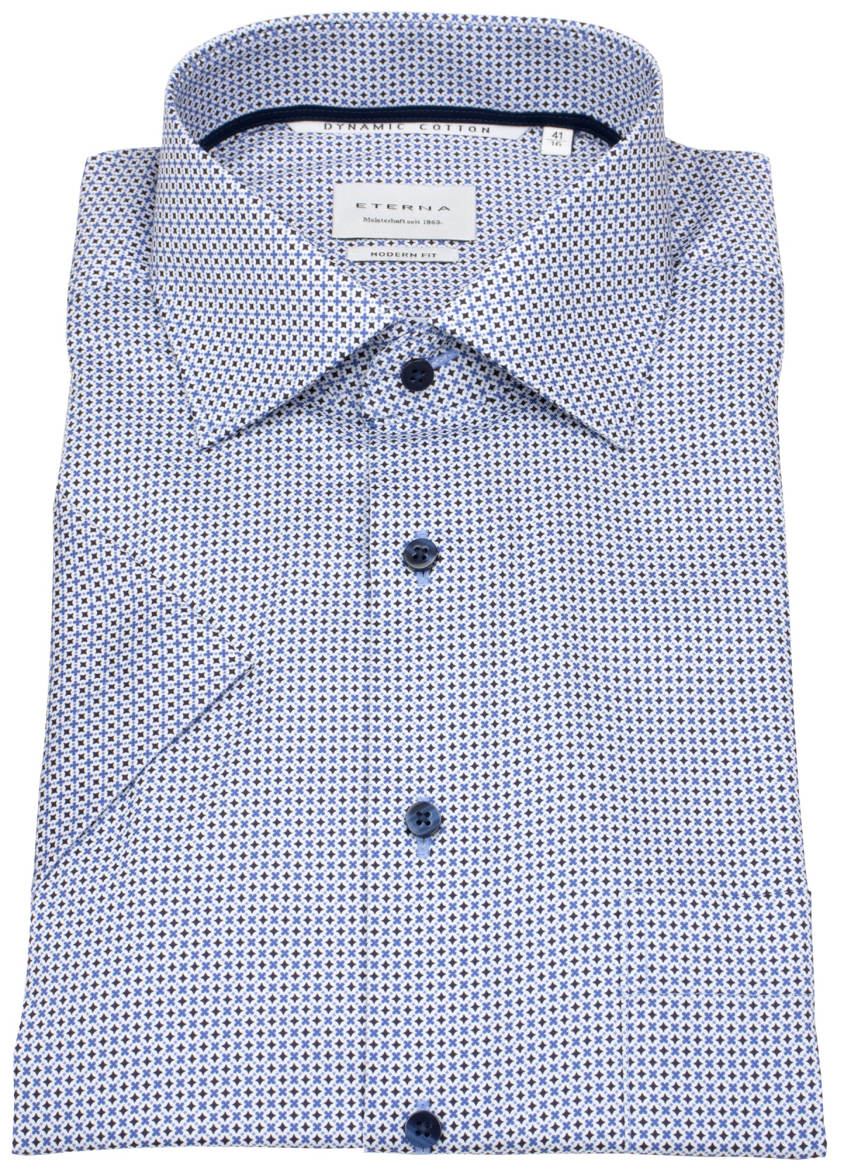 Eterna Kurzarmhemd - Modern Fit - Print - dunkelblau / blau / weiß