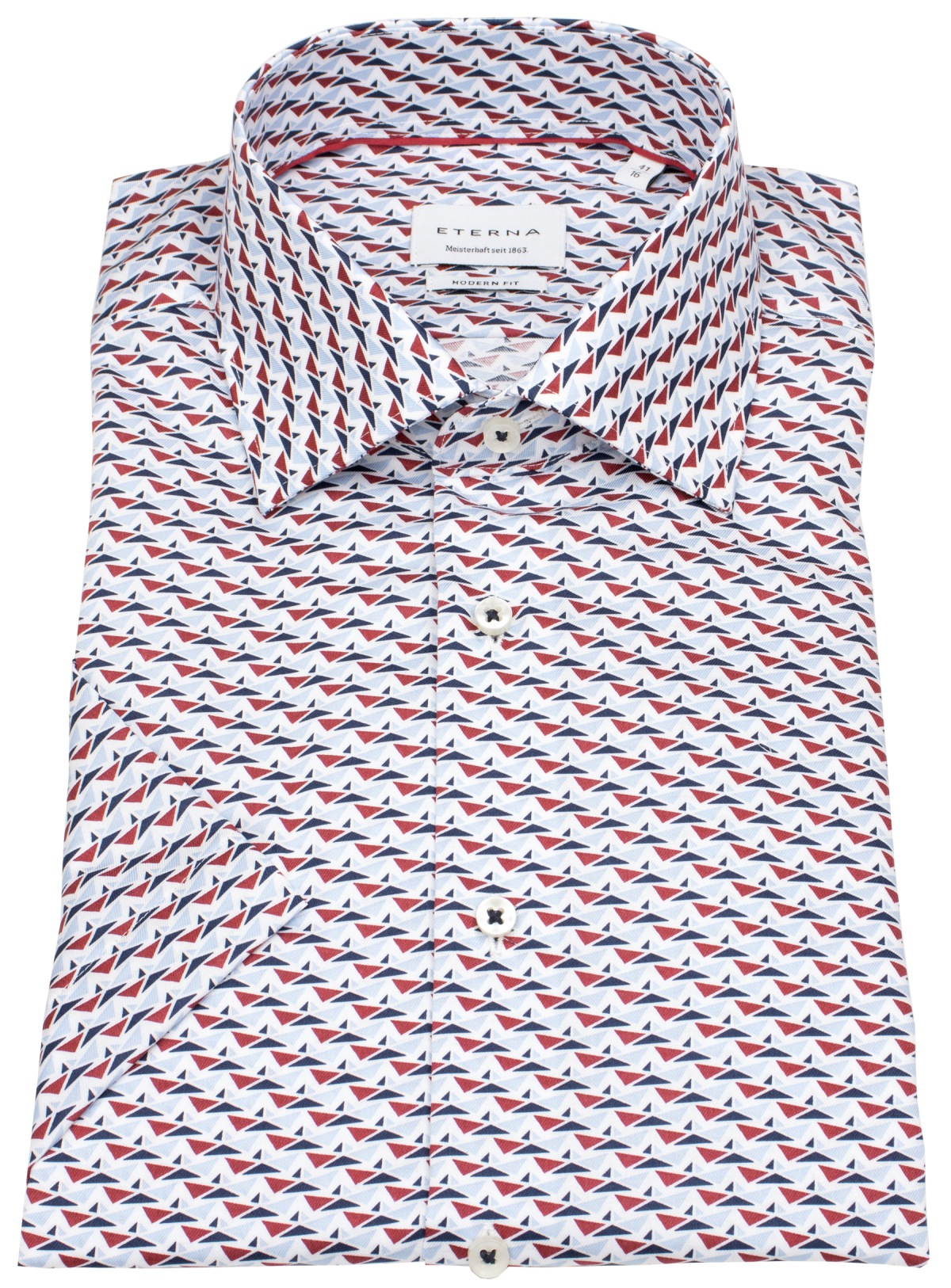 Eterna Kurzarmhemd - Modern Fit - Print - dunkelblau / hellblau / rot