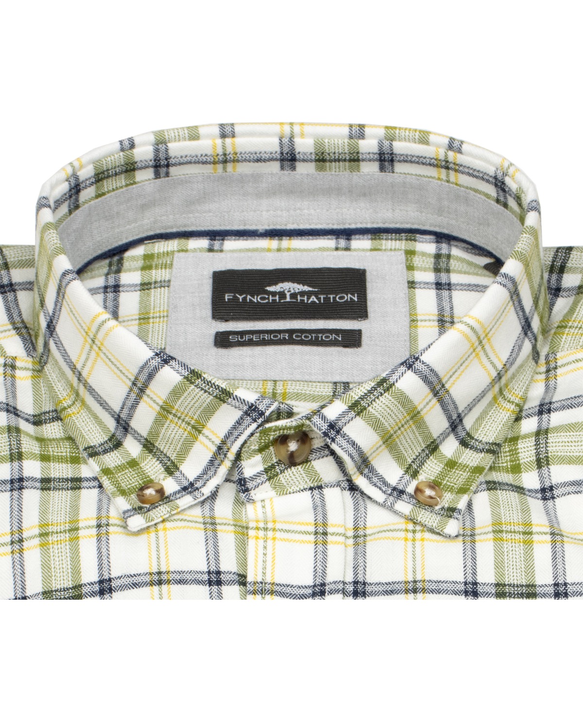 Fynch-Hatton Hemd - Casual Fit - Button Down - kariert - grün / blau