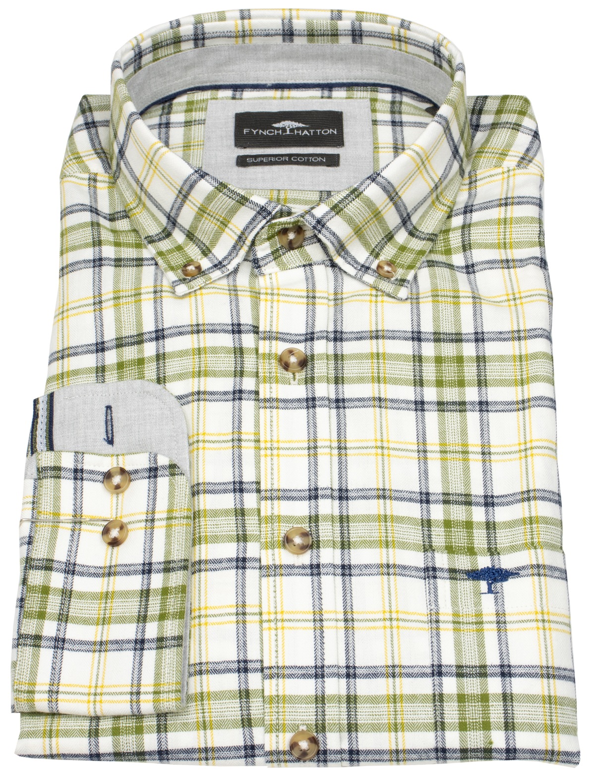 Fynch-Hatton Hemd - Casual Fit - Button Down - kariert - grün / blau