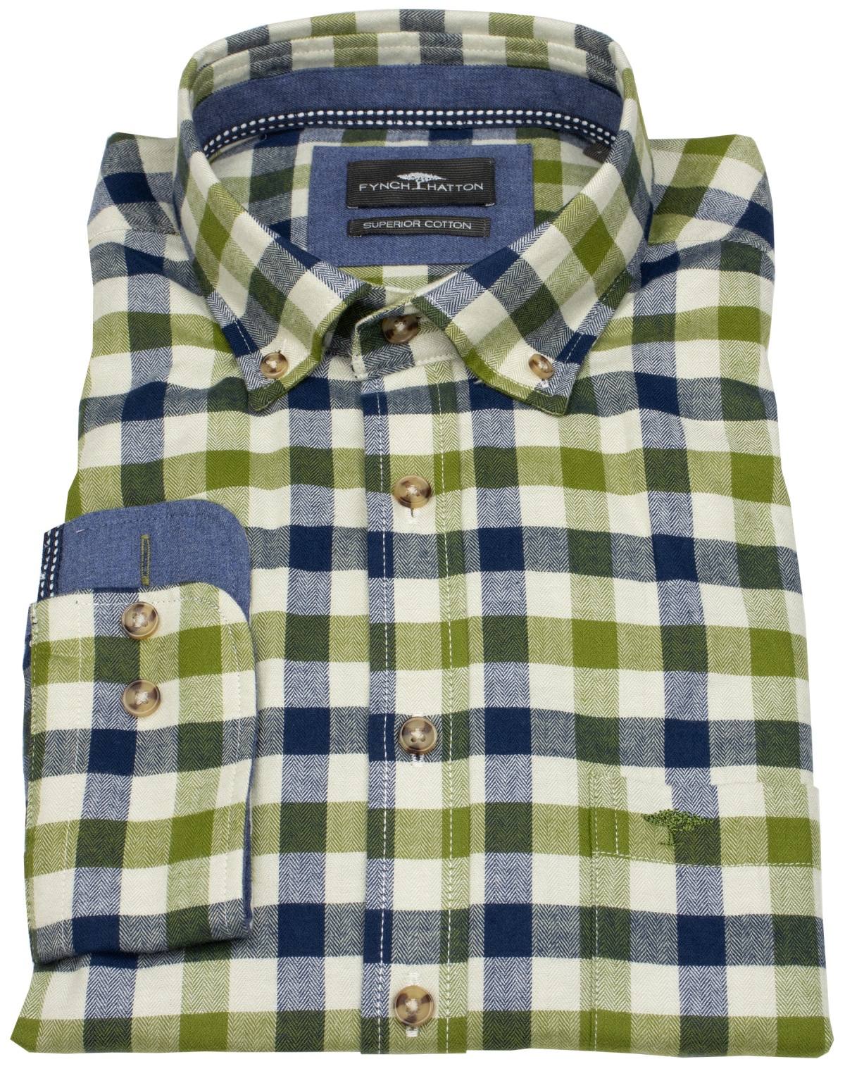 Fynch-Hatton Shirt - Casual Fit - Button-Down - checked - green / blue