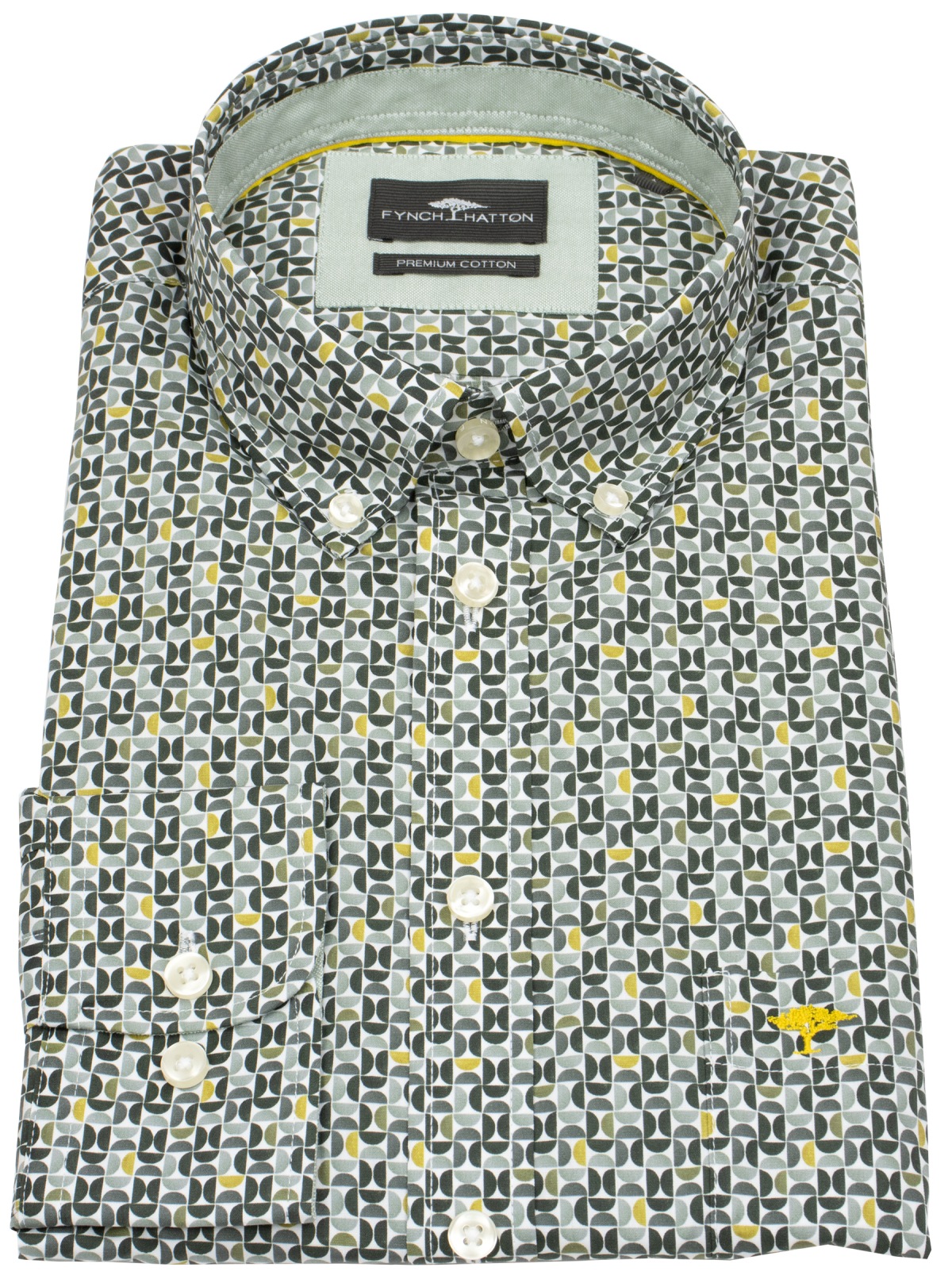 Fynch-Hatton Hemd - Casual Fit - Button Down - Print - mehrfarbig