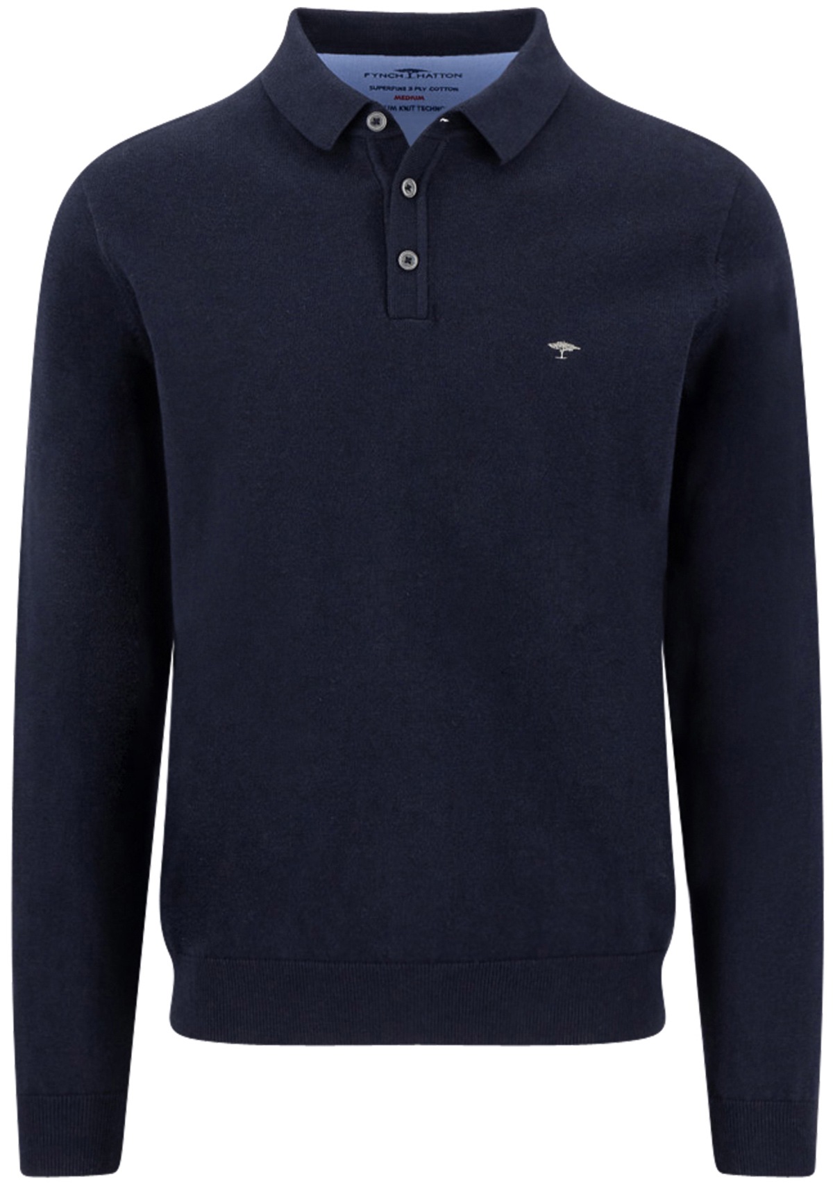 Fynch-Hatton Pullover - Casual Fit - Polokragen mit Knöpfen - dunkelblau