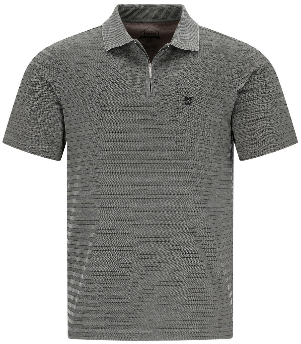 Hajo Poloshirt - Regular Fit - Softknit - Reissverschluss - Streifen - graugrün