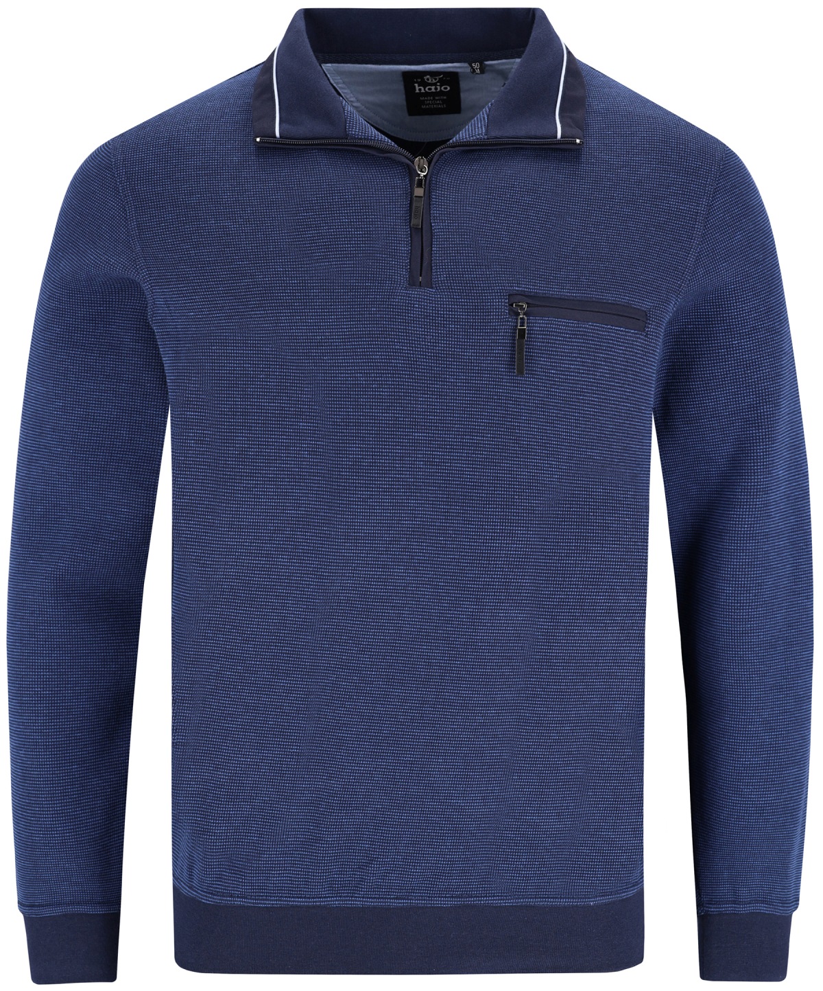 Hajo Sweatshirt - Regular Fit - Troyerkragen mit Reissverschluss - blau