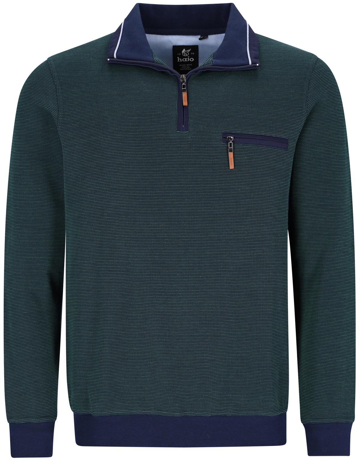 Hajo Sweatshirt - Regular Fit - Troyerkragen mit Reissverschluss - grün