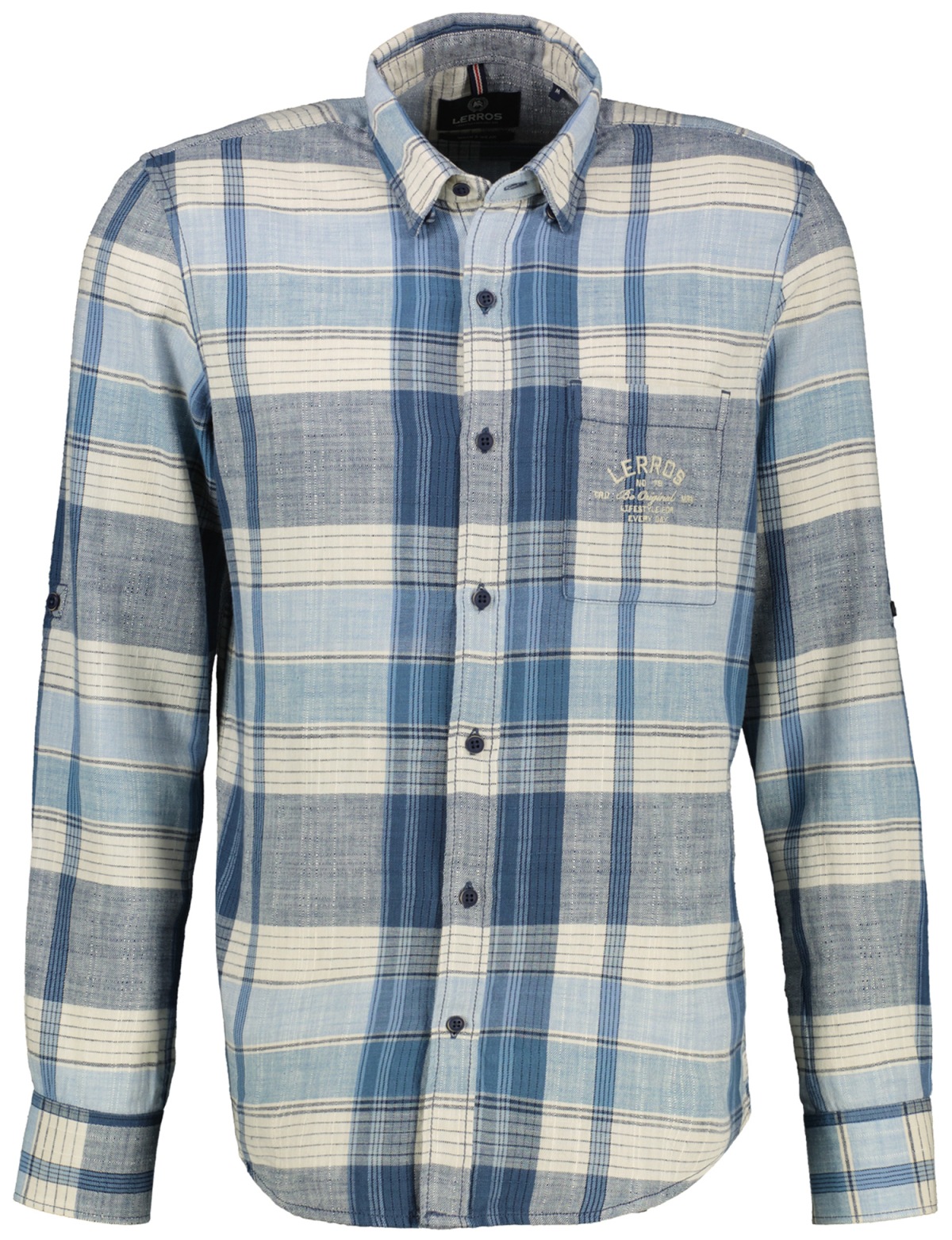 Lerros Shirt - Regular Fit - Button Down Collar - Checked - Blue / White - w/o OP