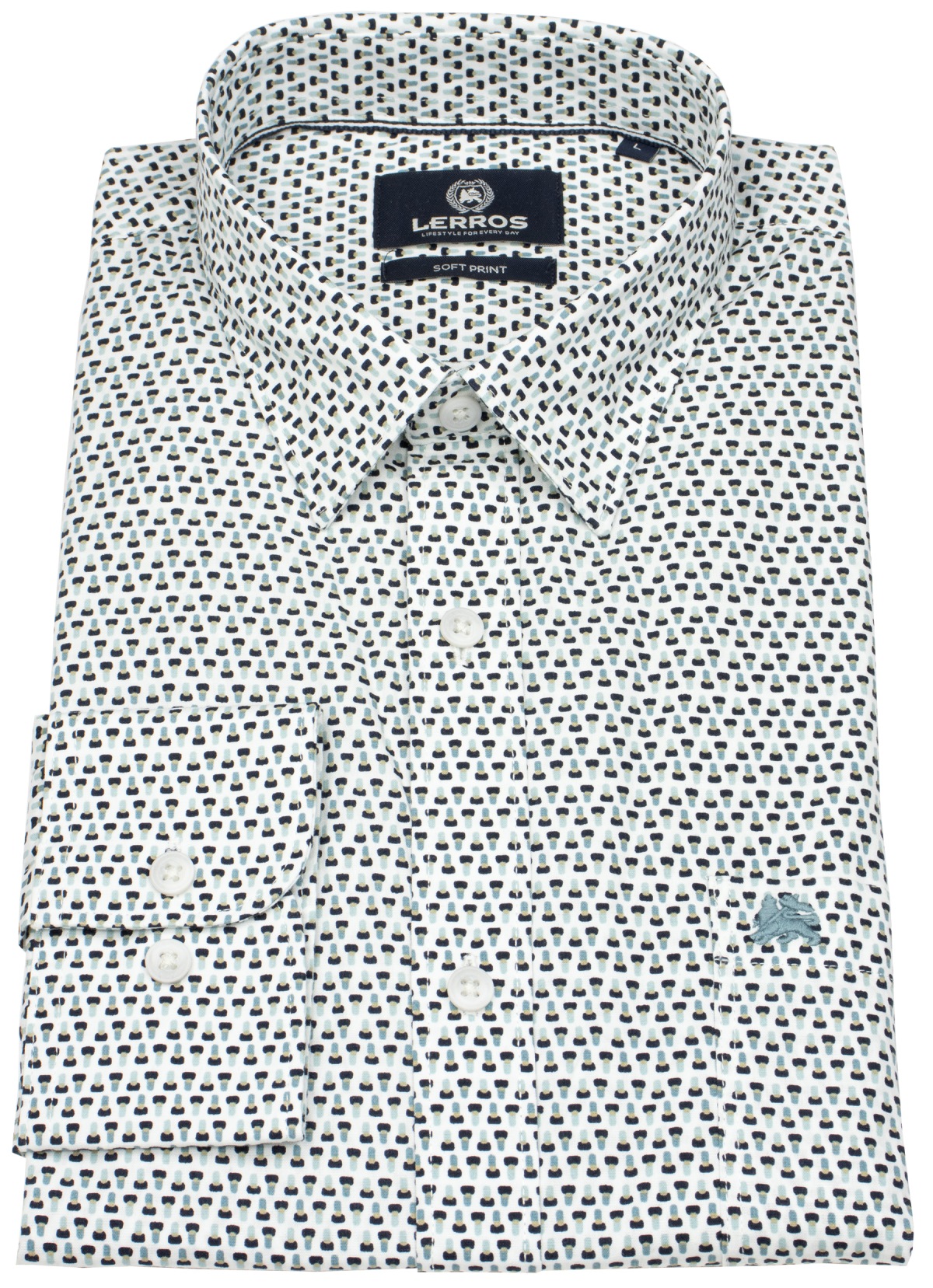 Lerros Hemd - Regular Fit - Kentkragen - feines Muster - blau / türkis