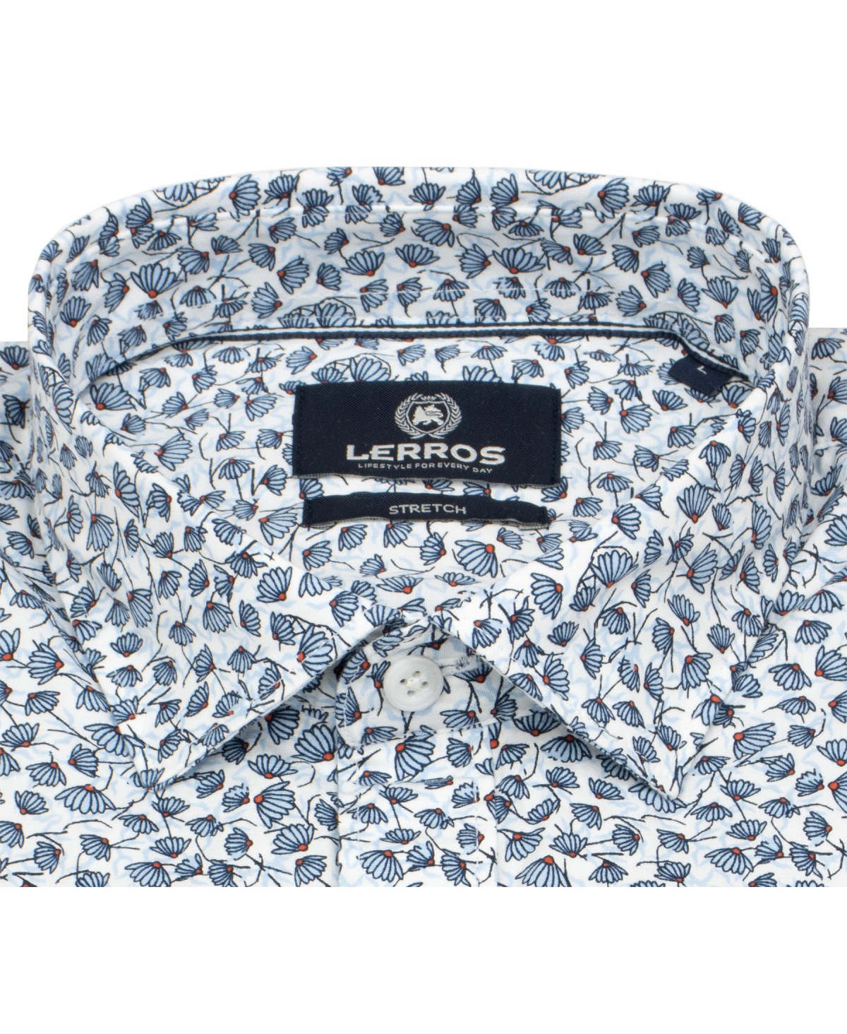 Lerros Hemd - Regular Fit - Kentkragen - florales Muster - blau / weiß