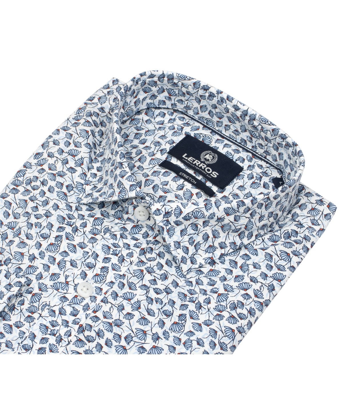 Lerros Hemd - Regular Fit - Kentkragen - florales Muster - blau / weiß
