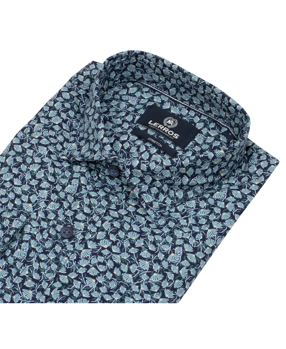 Lerros Hemd - Regular Fit - Kentkragen - florales Muster - grün / blau