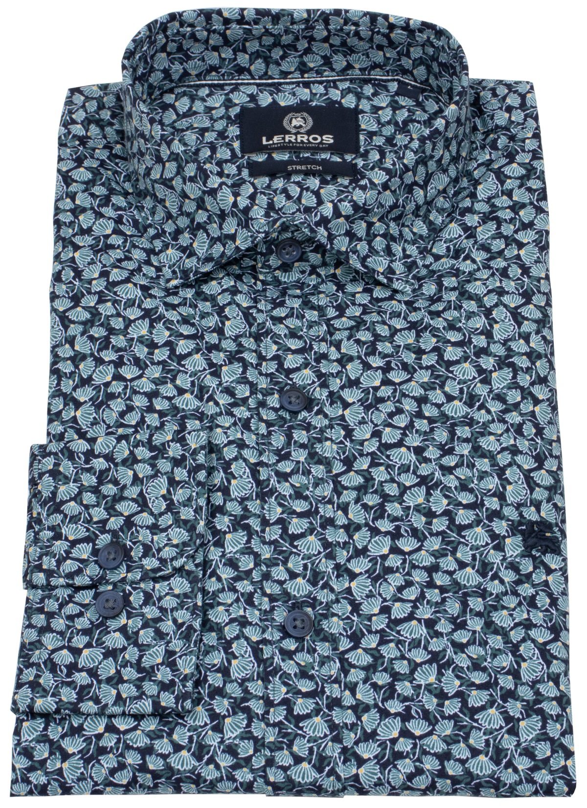 Lerros Hemd - Regular Fit - Kentkragen - florales Muster - grün / blau