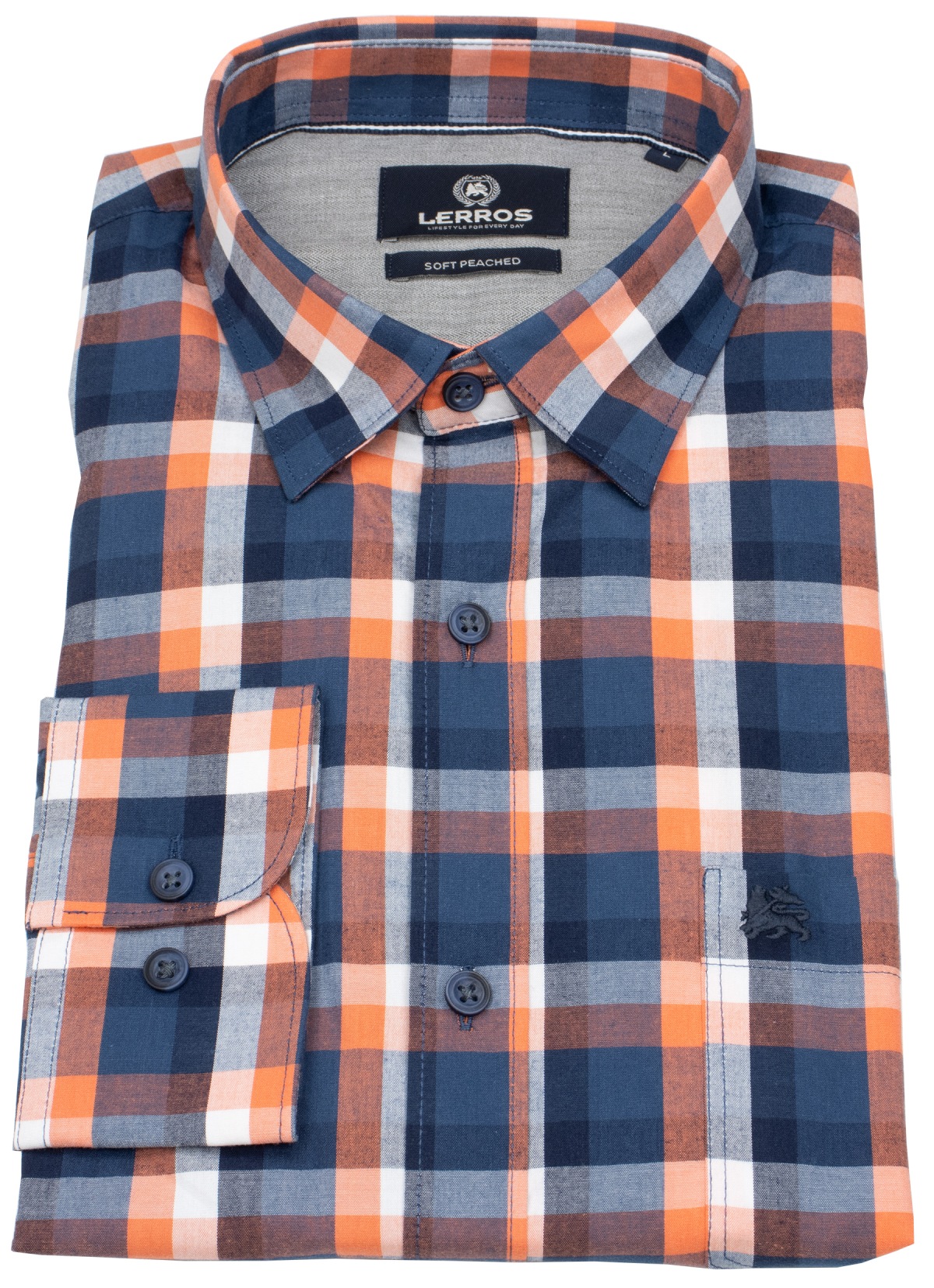 Lerros Hemd - Regular Fit - Under Button Down - kariert - blau / orange
