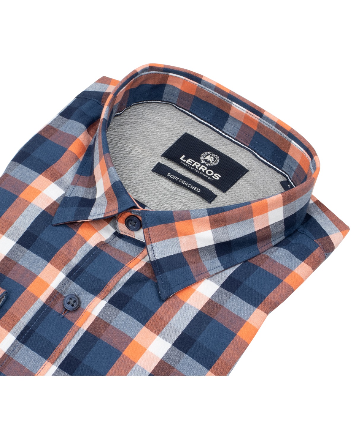 Lerros Hemd - Regular Fit - Under Button Down - kariert - blau / orange