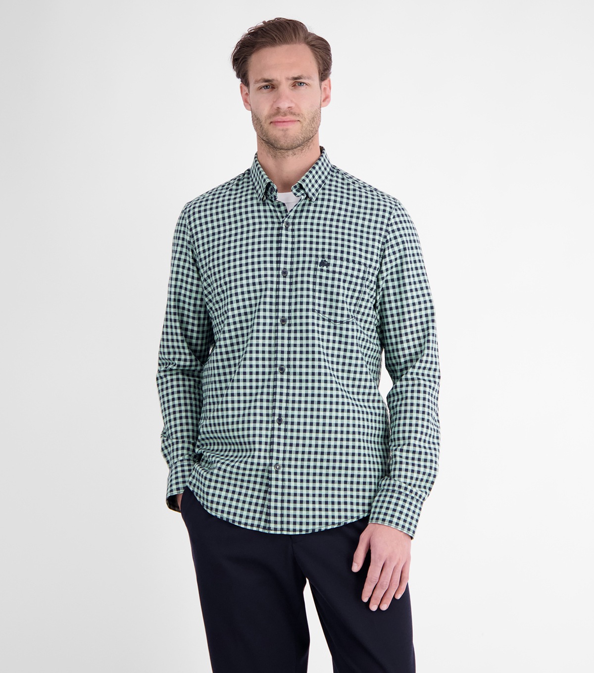 Lerros Hemd - Regular Fit - Under Button Down - kariert - blau / türkis