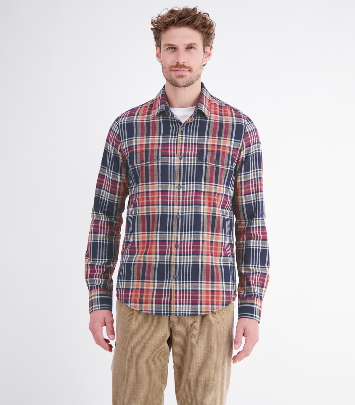 Lerros Karohemd - Regular Fit - Button Down Kragen - rot / blau