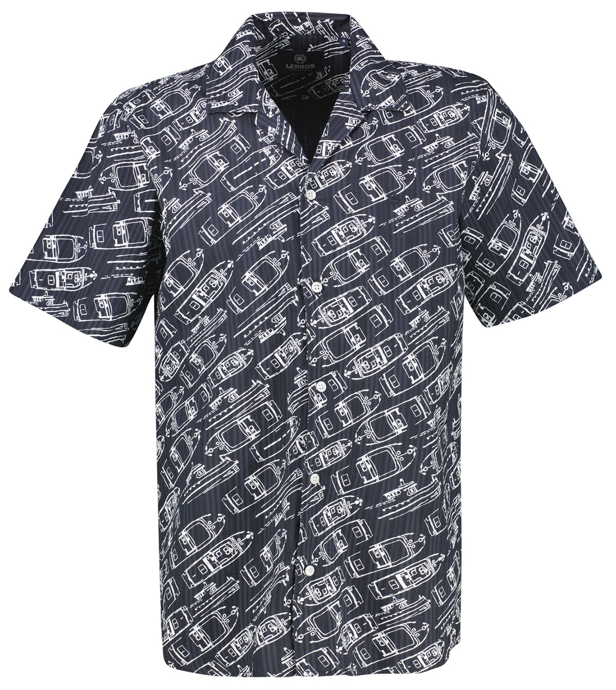 Lerros Kurzarmhemd - Regular Fit - Boote Print - dunkelblau