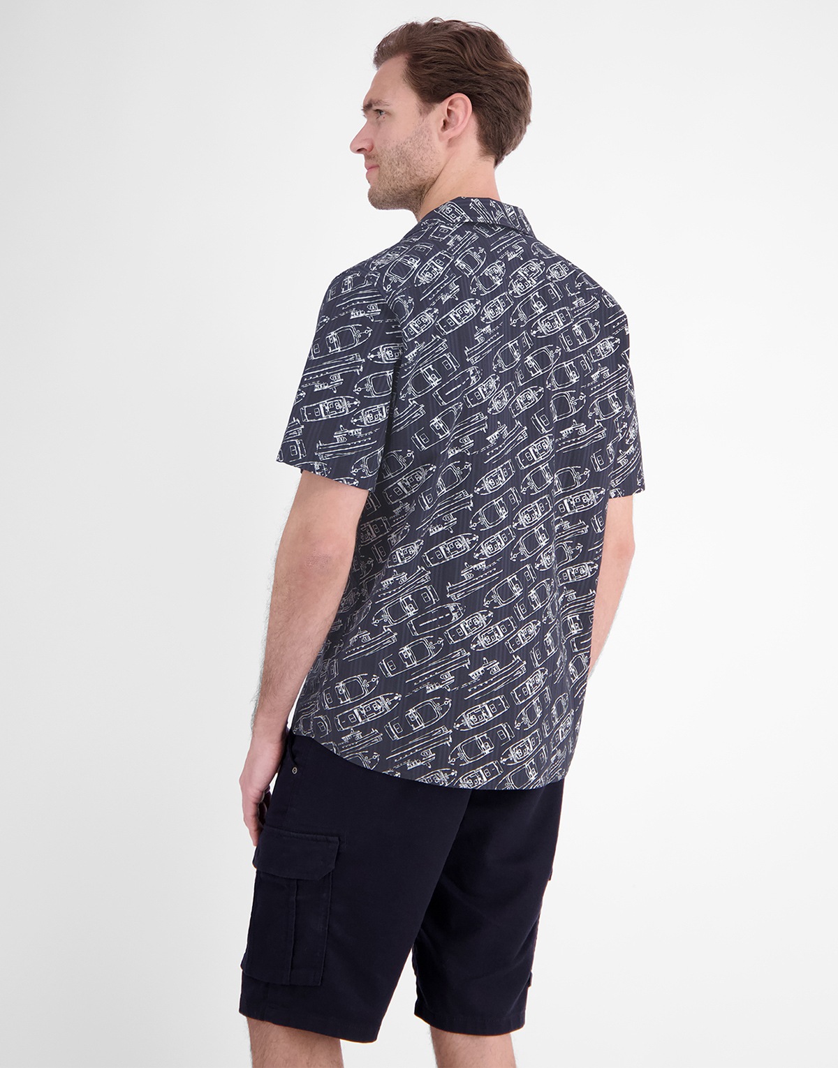 Lerros Kurzarmhemd - Regular Fit - Boote Print - dunkelblau