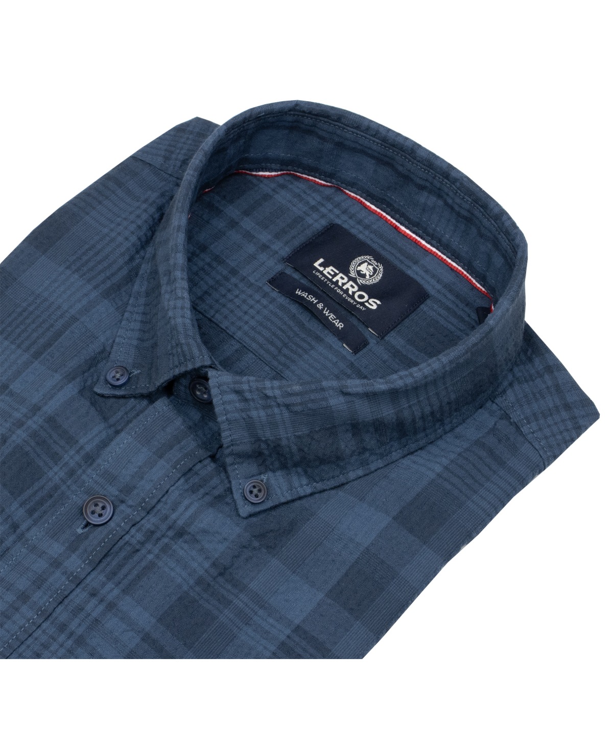 Lerros Kurzarmhemd - Regular Fit - Button Down - kariert - blau - ohne OVP