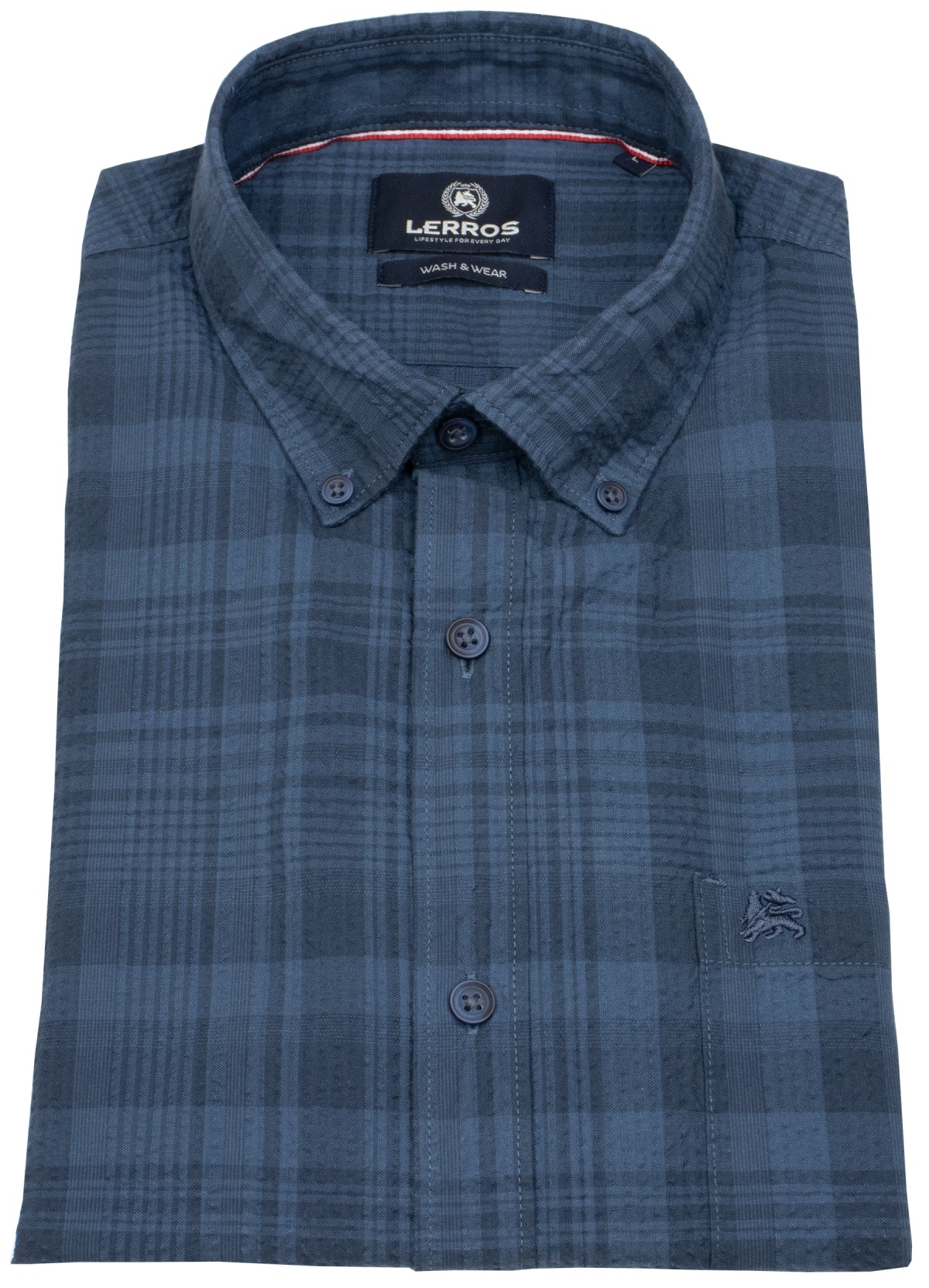 Lerros Kurzarmhemd - Regular Fit - Button Down - kariert - blau - ohne OVP