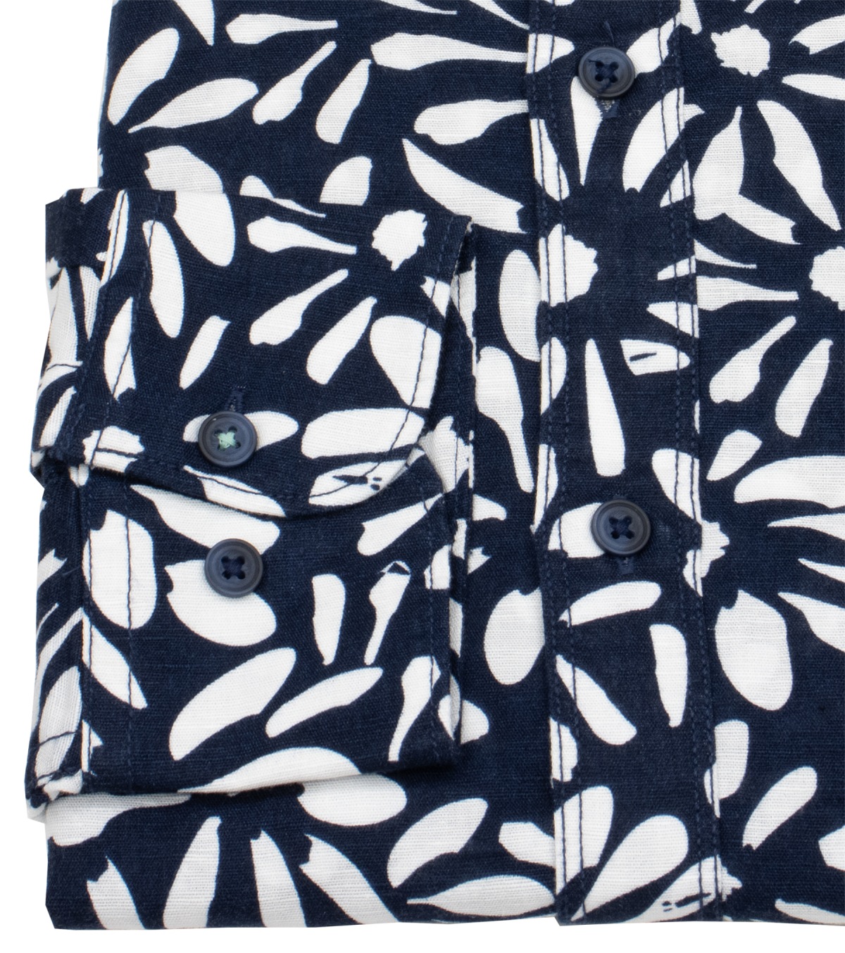 Lerros Kurzarmhemd - Regular Fit - Button Down - mit Leinen - dunkelblau / weiß