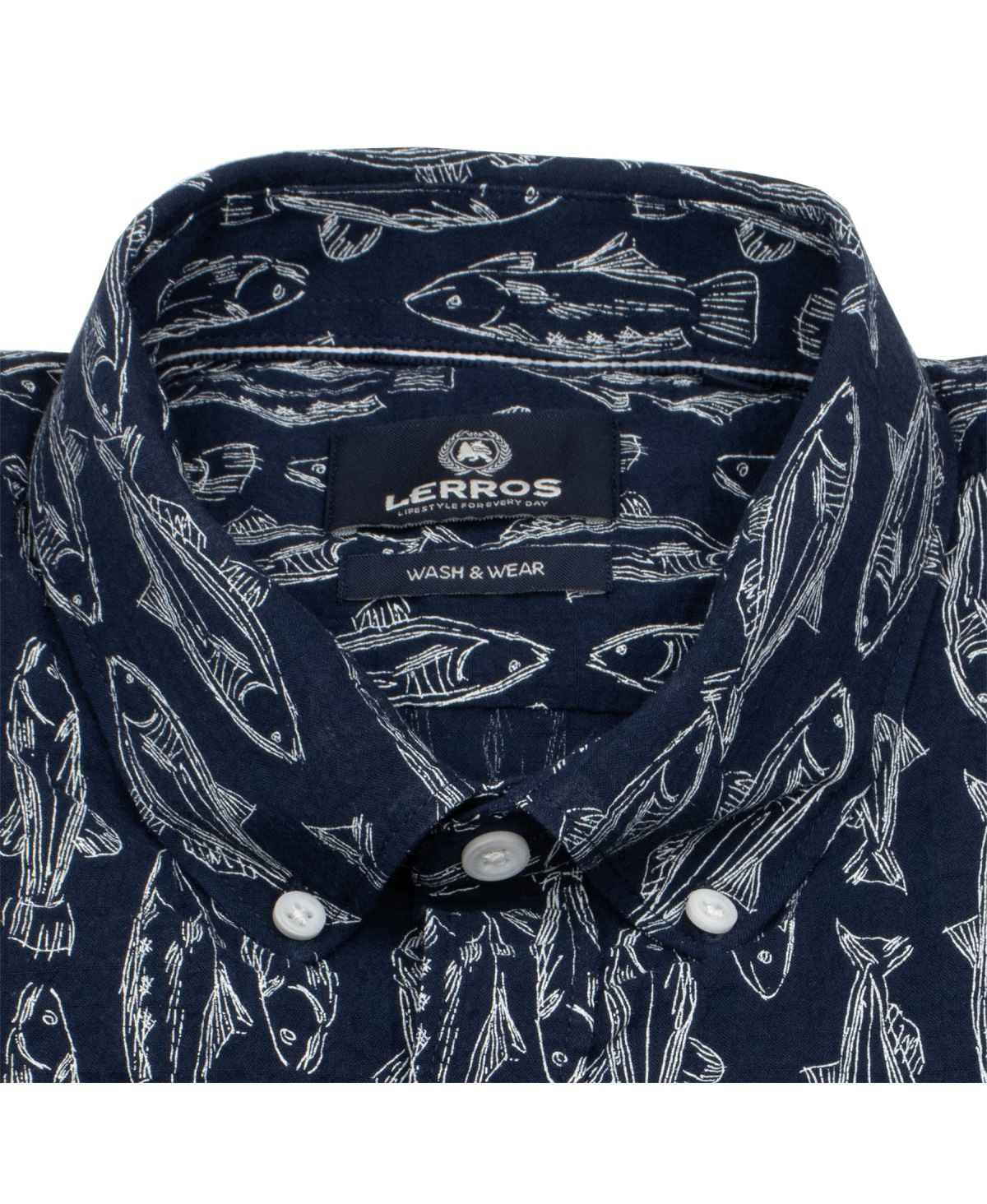 Lerros Kurzarmhemd - Regular Fit - Button Down - Print Fische - dunkelblau