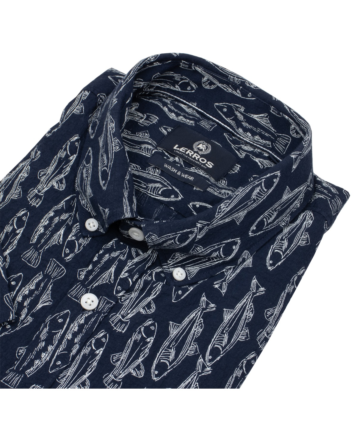 Lerros Kurzarmhemd - Regular Fit - Button Down - Print Fische - dunkelblau