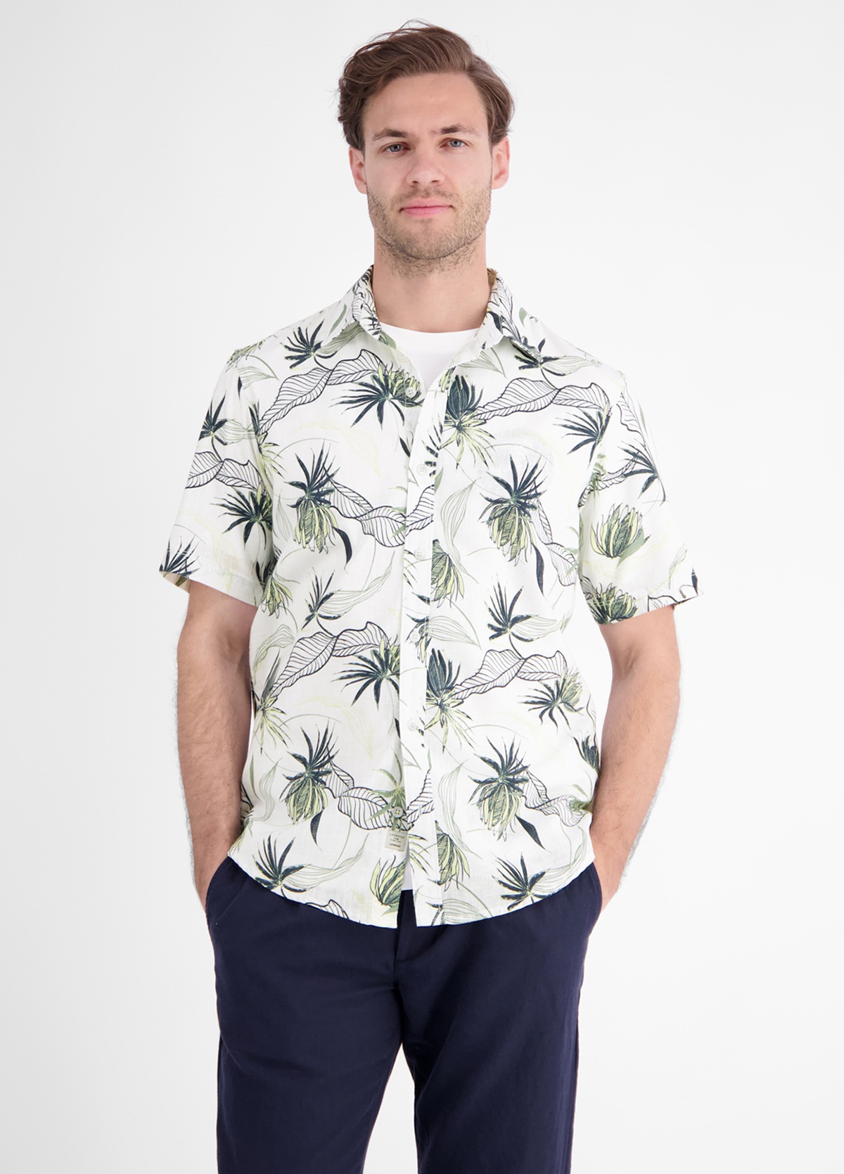 Lerros Kurzarmhemd - Regular Fit - floraler Print - gedecktes weiß