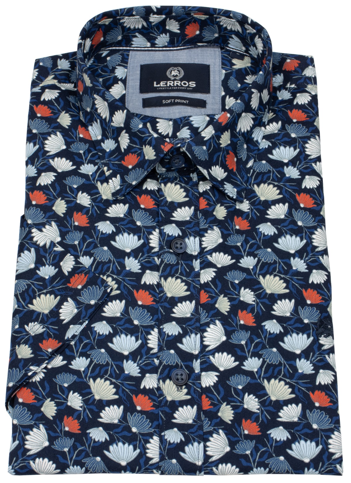 Lerros Kurzarmhemd - Regular Fit - Kentkragen - Print - dunkelblau