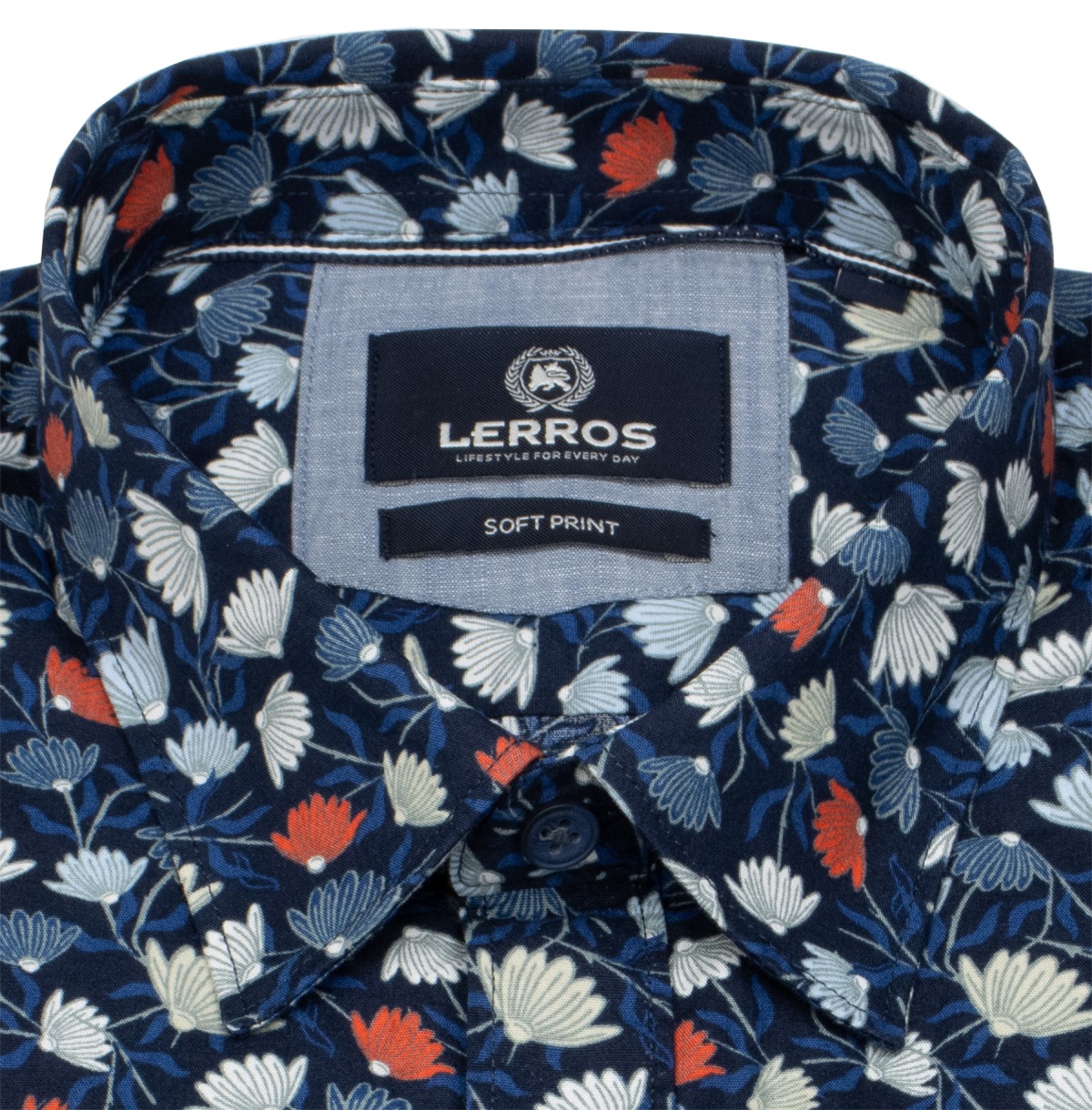 Lerros Kurzarmhemd - Regular Fit - Kentkragen - Print - dunkelblau
