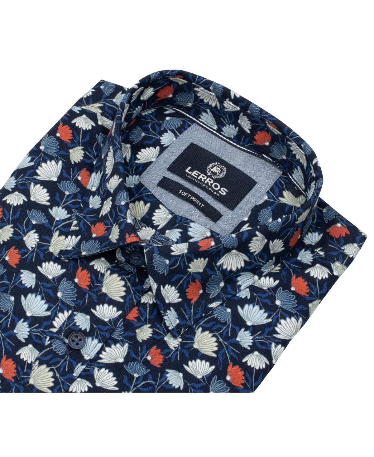 Lerros Kurzarmhemd - Regular Fit - Kentkragen - Print - dunkelblau