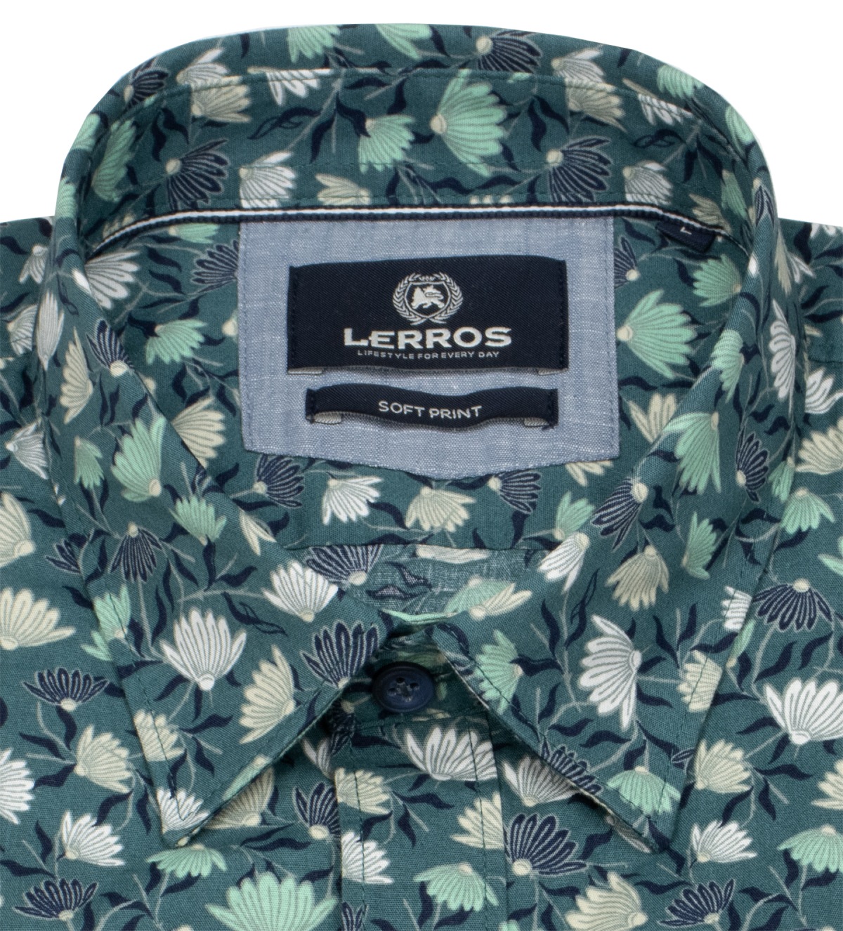 Lerros Kurzarmhemd - Regular Fit - Kentkragen - Print - grün
