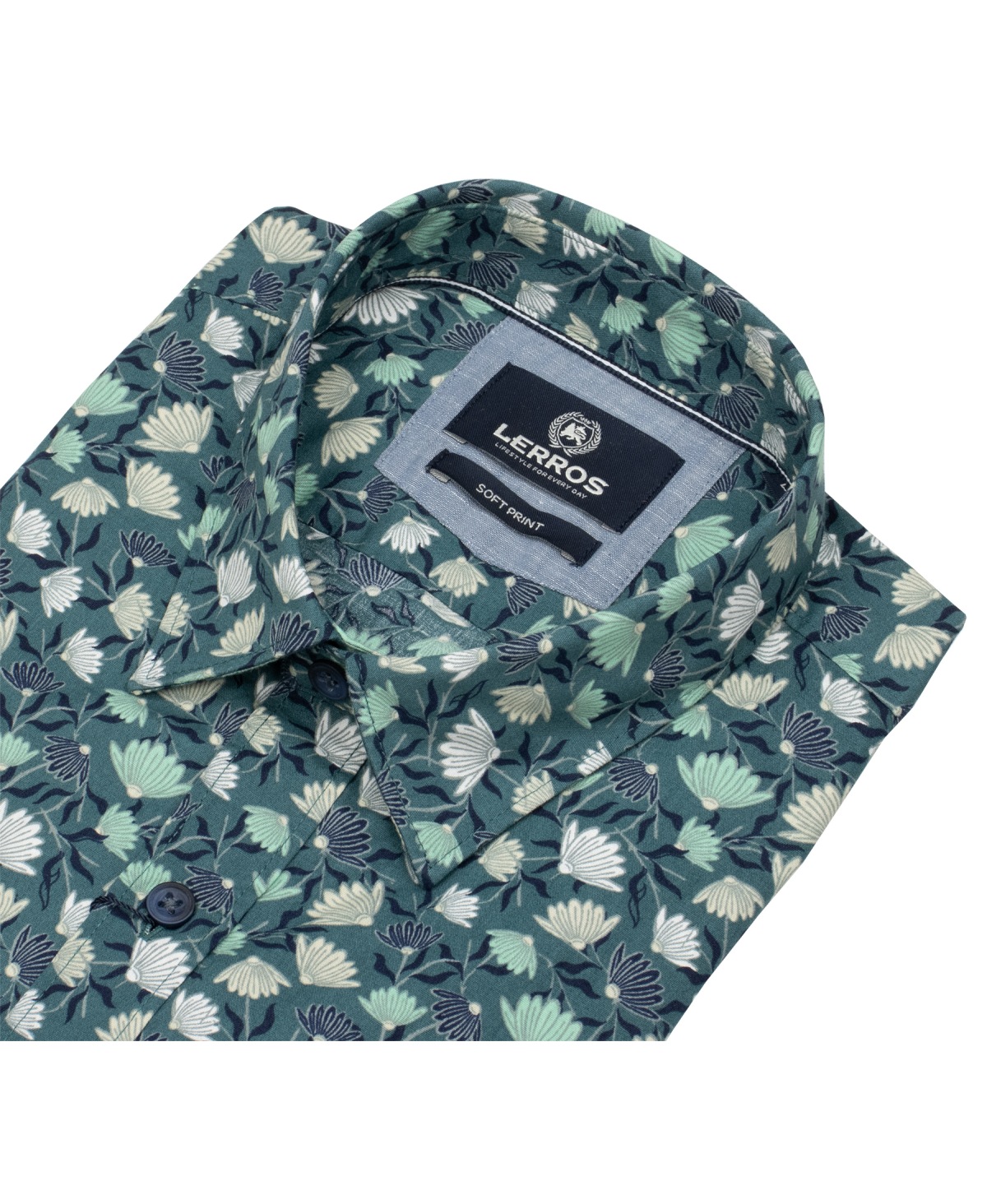 Lerros Kurzarmhemd - Regular Fit - Kentkragen - Print - grün