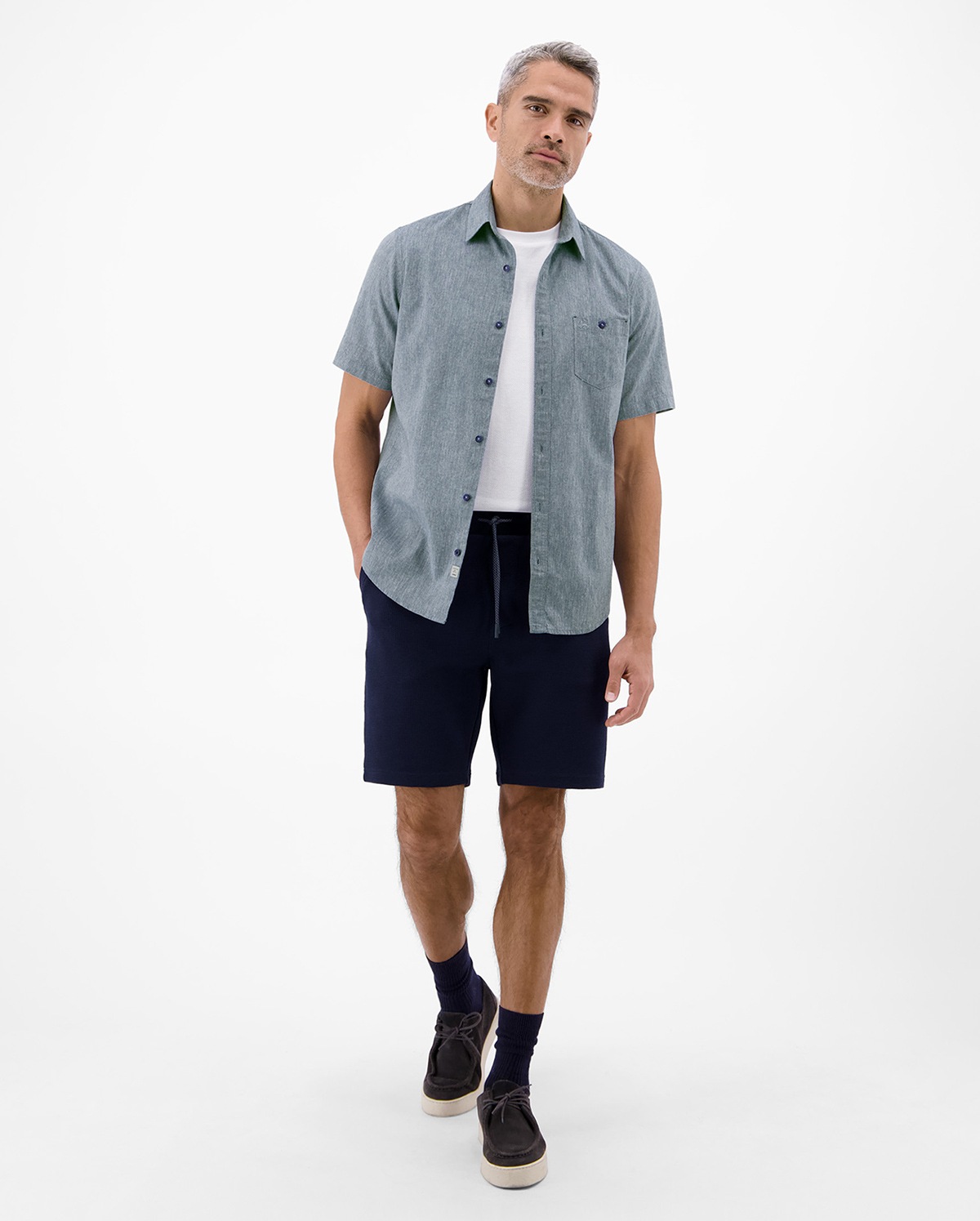 Lerros Kurzarmhemd - Regular Fit - Leinenmix - blau