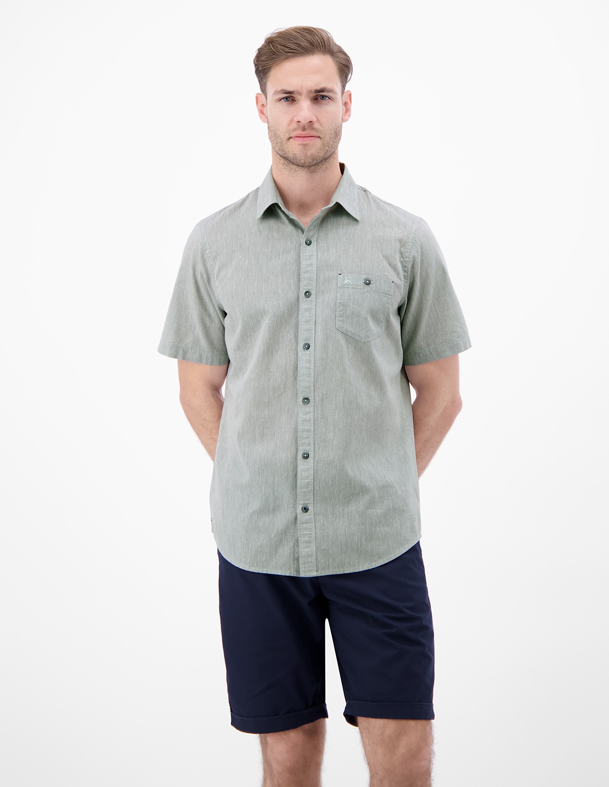 Lerros Kurzarmhemd - Regular Fit - Leinenmix - grau