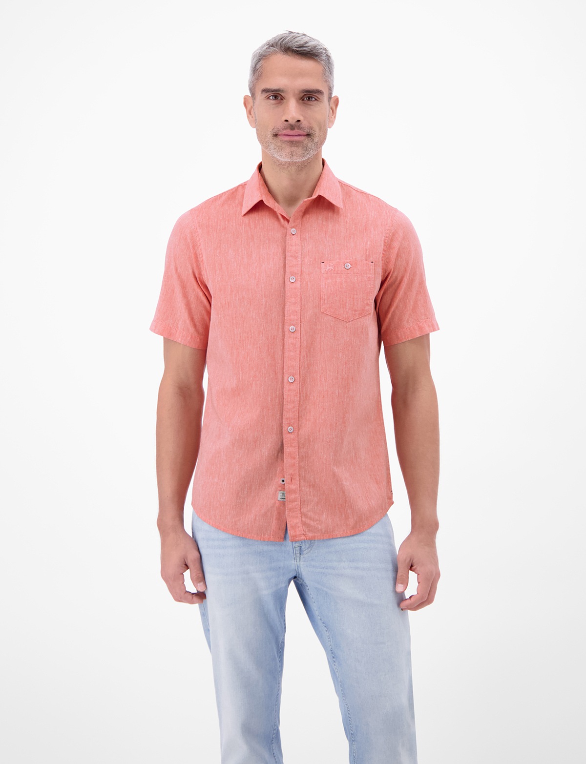 Lerros Kurzarmhemd - Regular Fit - Leinenmix - rot