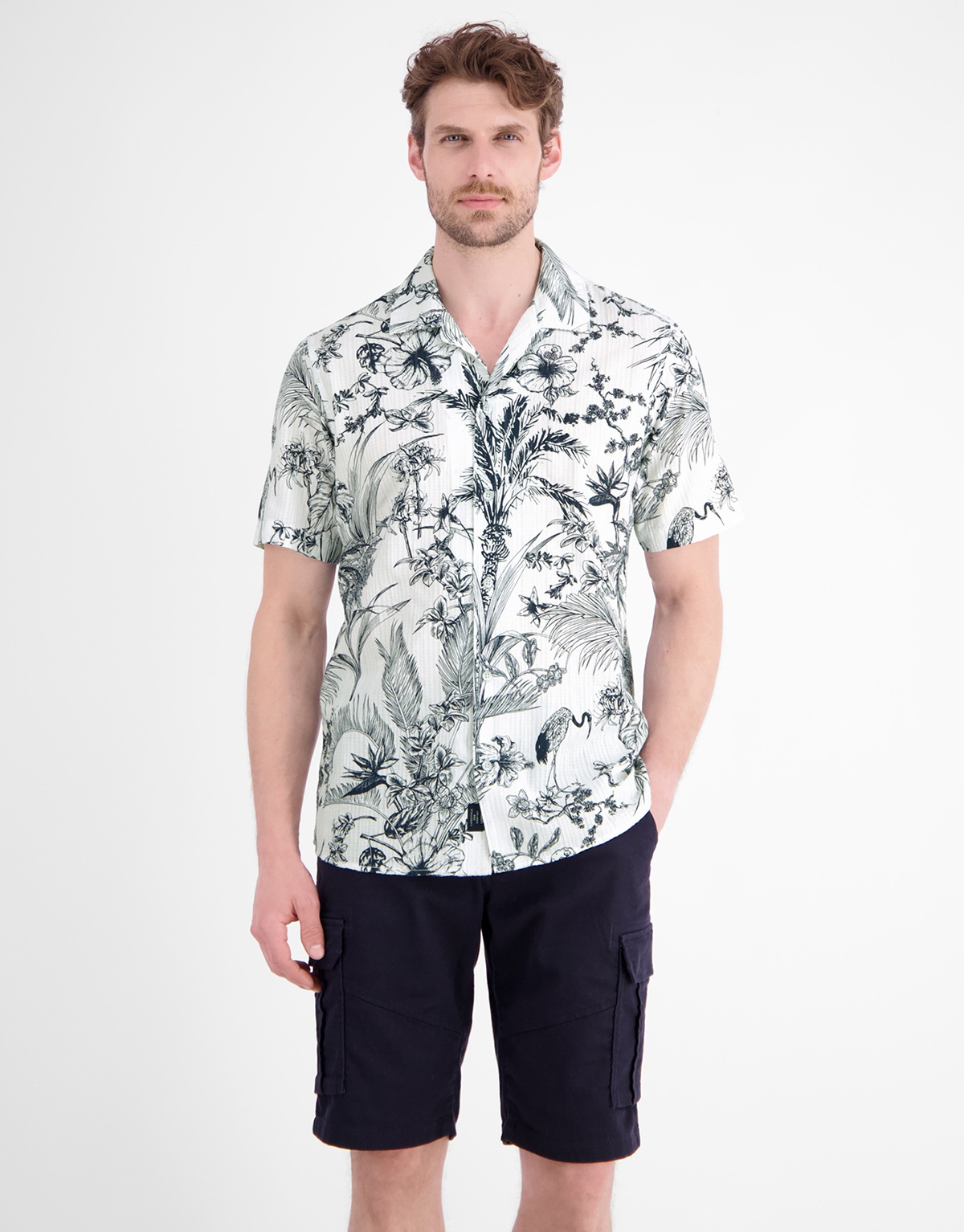 Lerros Kurzarmhemd - Regular Fit - sommerliches Muster - gedecktes weiß