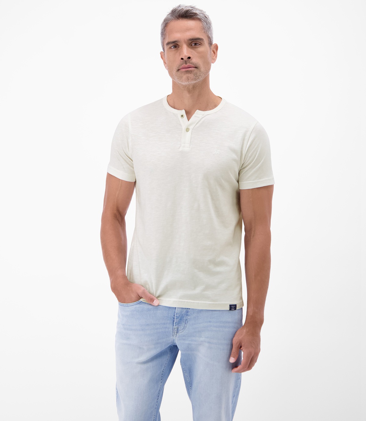 Lerros T-Shirt - Regular Fit - mit Knopfleiste - gedecktes weiß