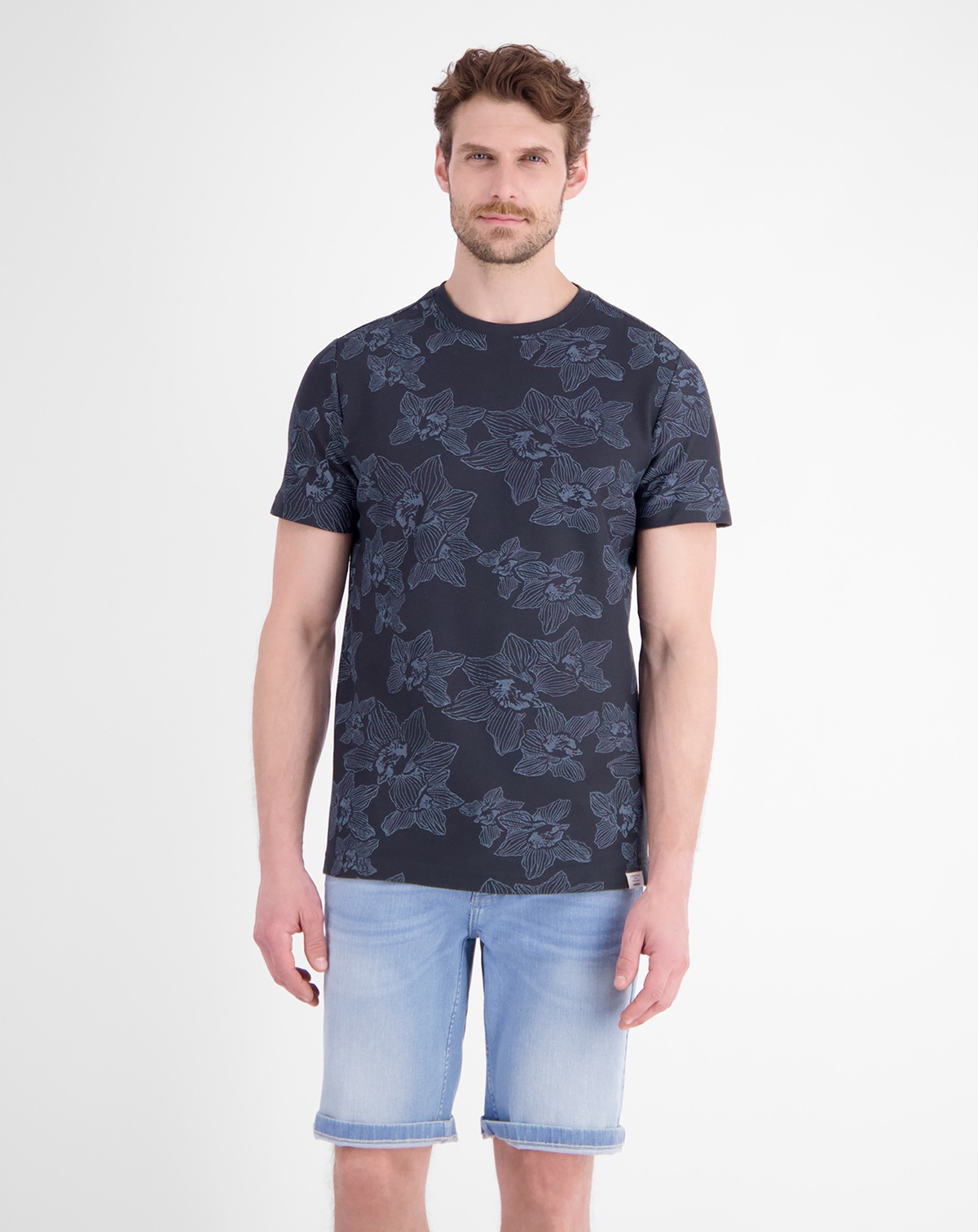 Lerros T-Shirt - Regular Fit - Rundhals - floraler Print - dunkelblau