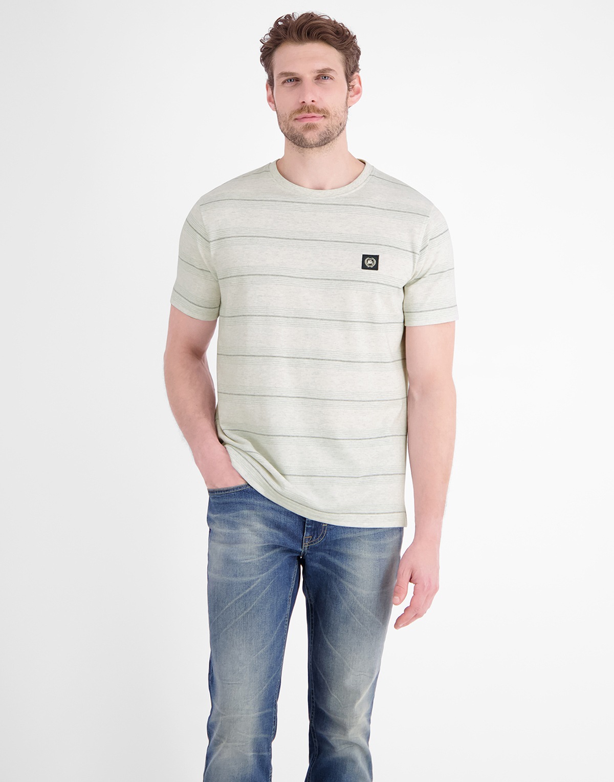 Lerros T-Shirt - Regular Fit - Rundhals - Streifen - gedecktes weiß